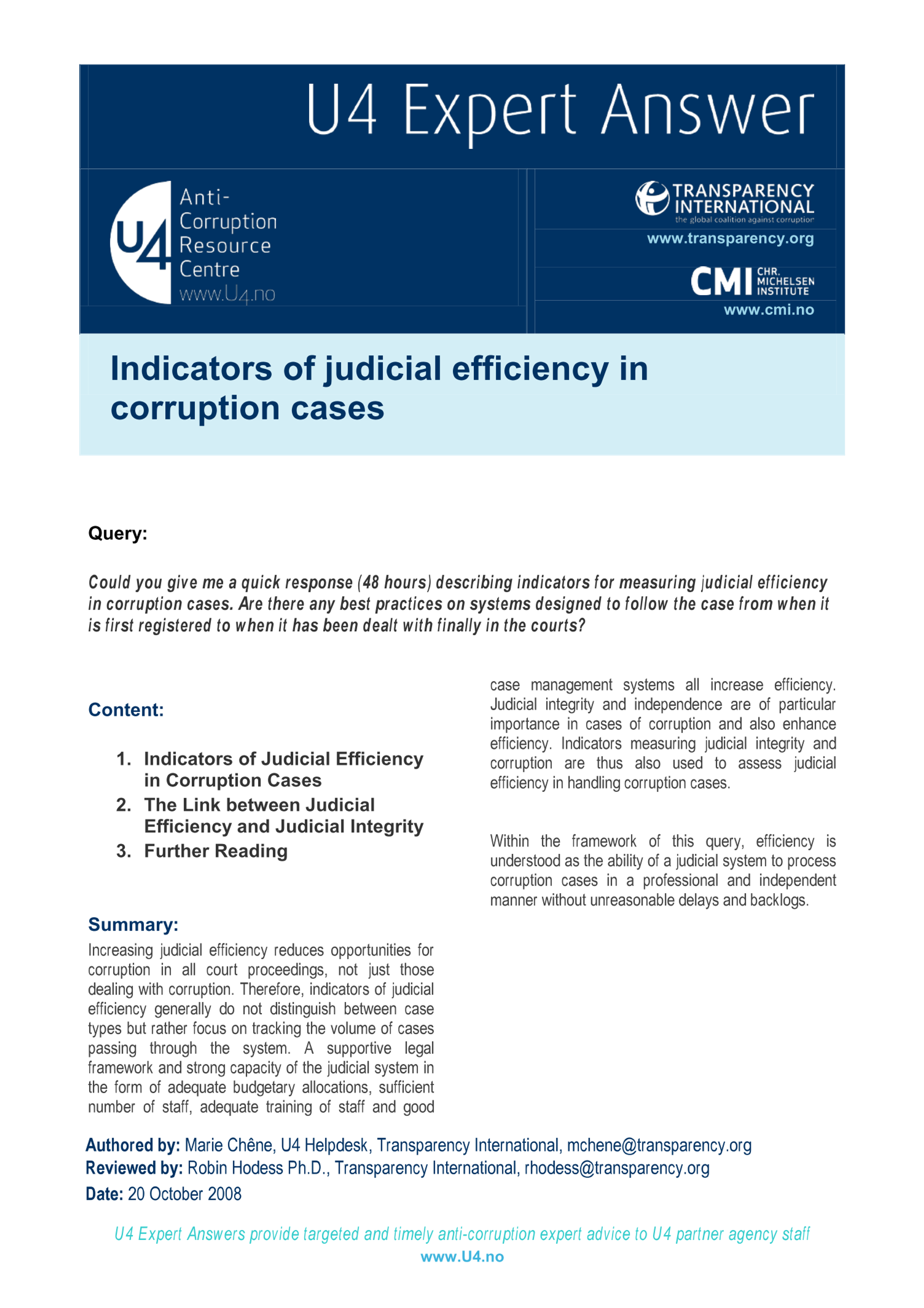 Indicators of judicial efficiency in corruption cases 