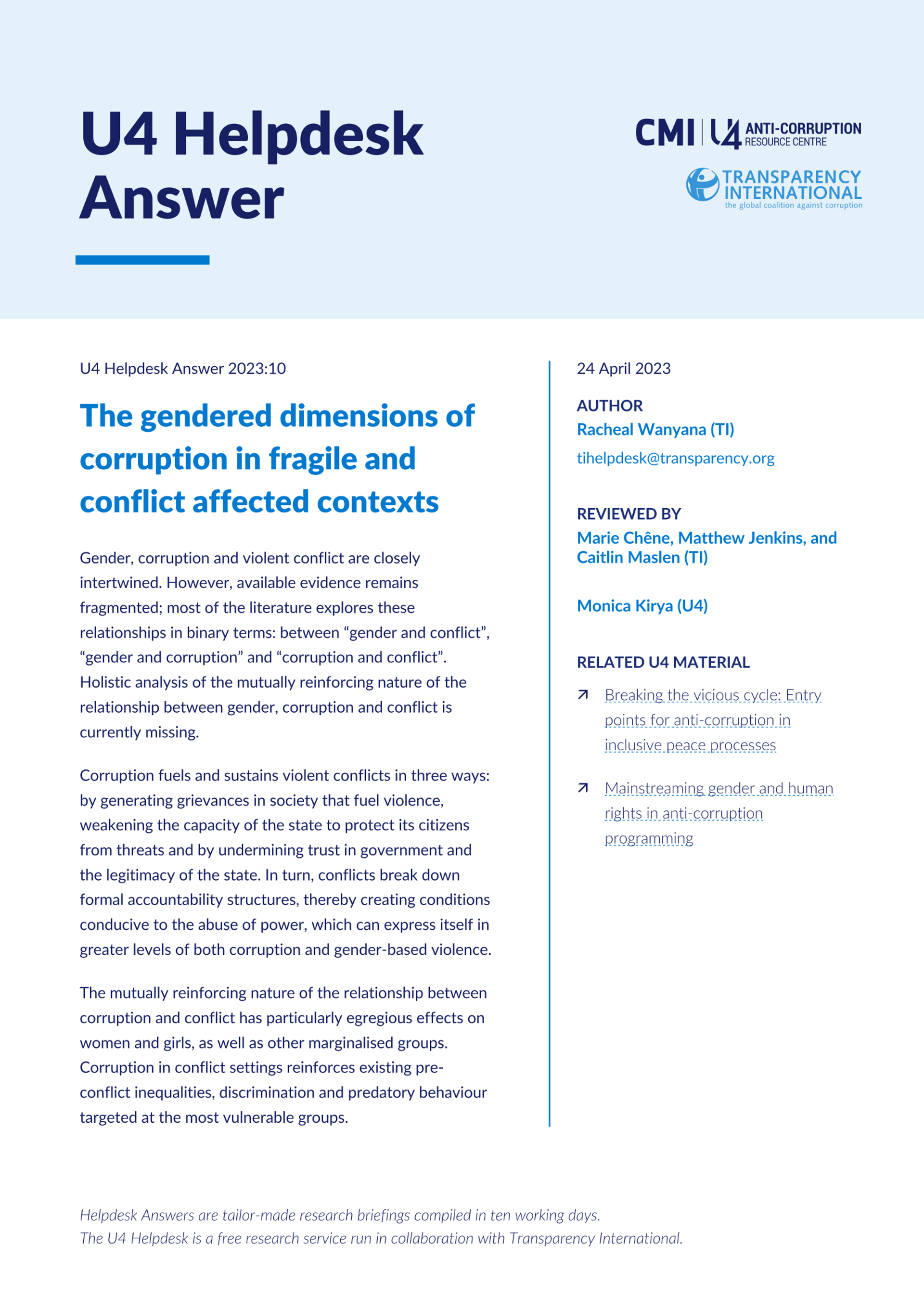 The gendered dimensions of corruption in fragile and conflict affected ...