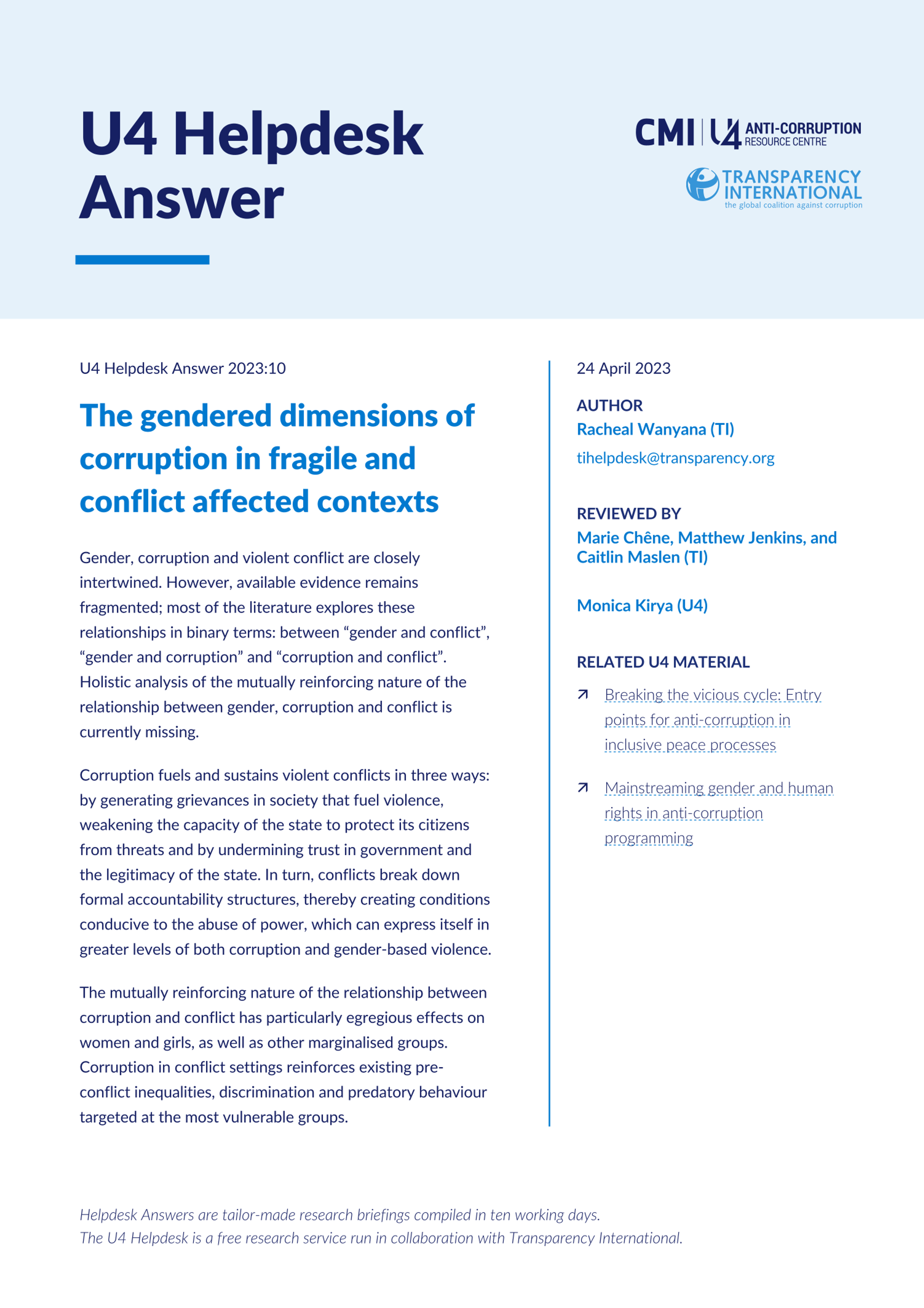 The gendered dimensions of corruption in fragile and conflict affected contexts 