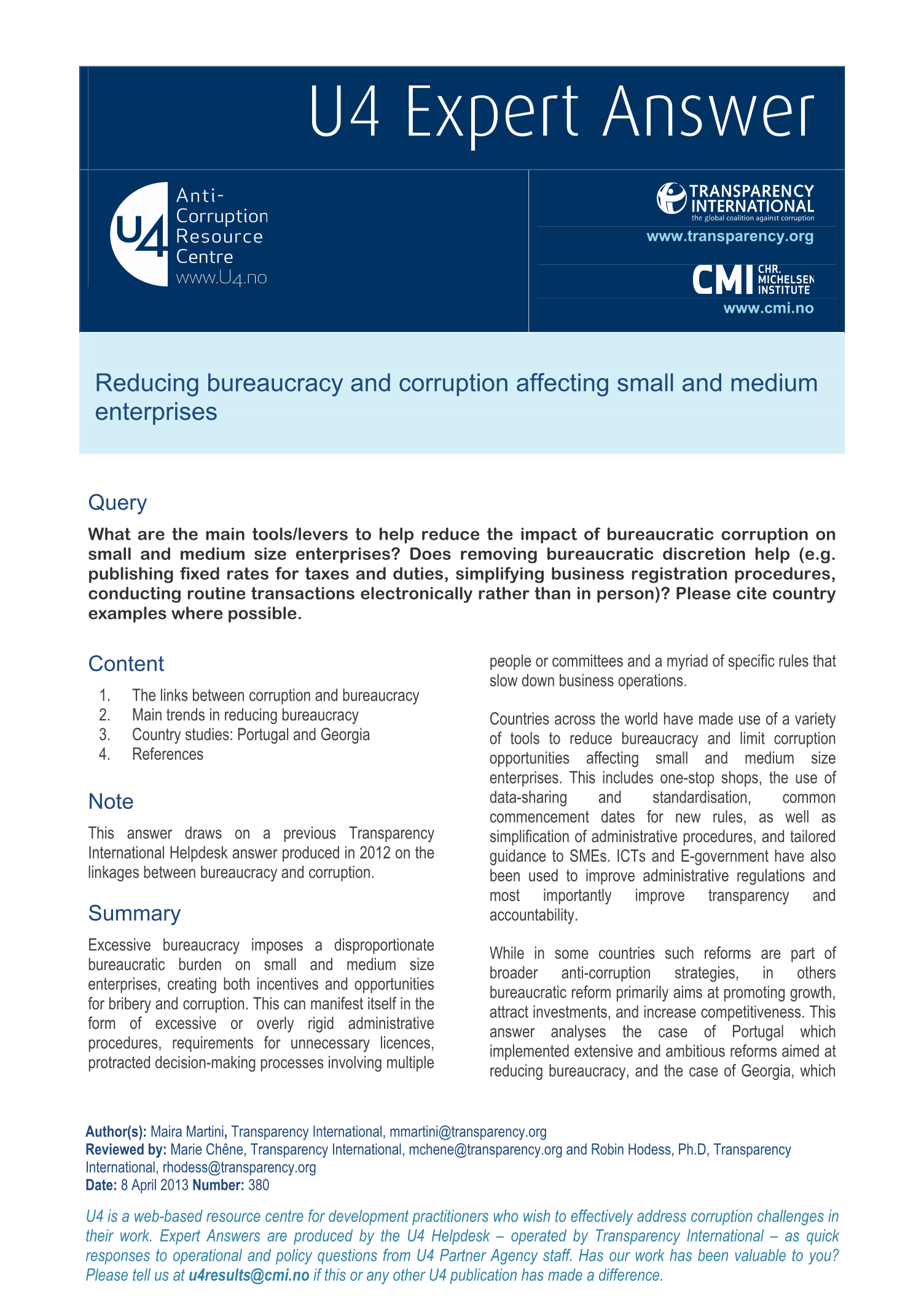 Reducing bureaucracy and corruption affecting small and medium enterprises
