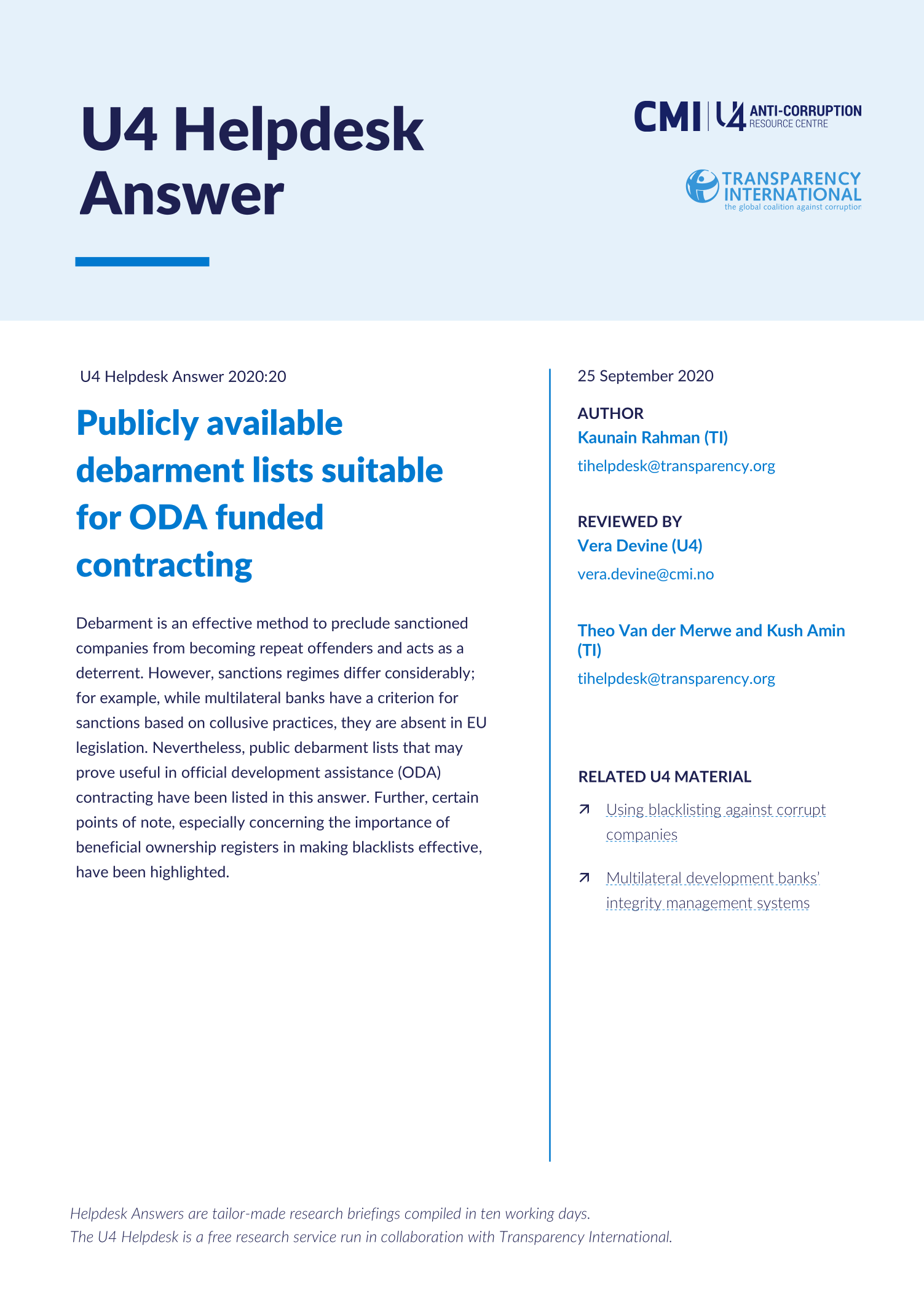 Publicly available debarment lists suitable for ODA funded contracting