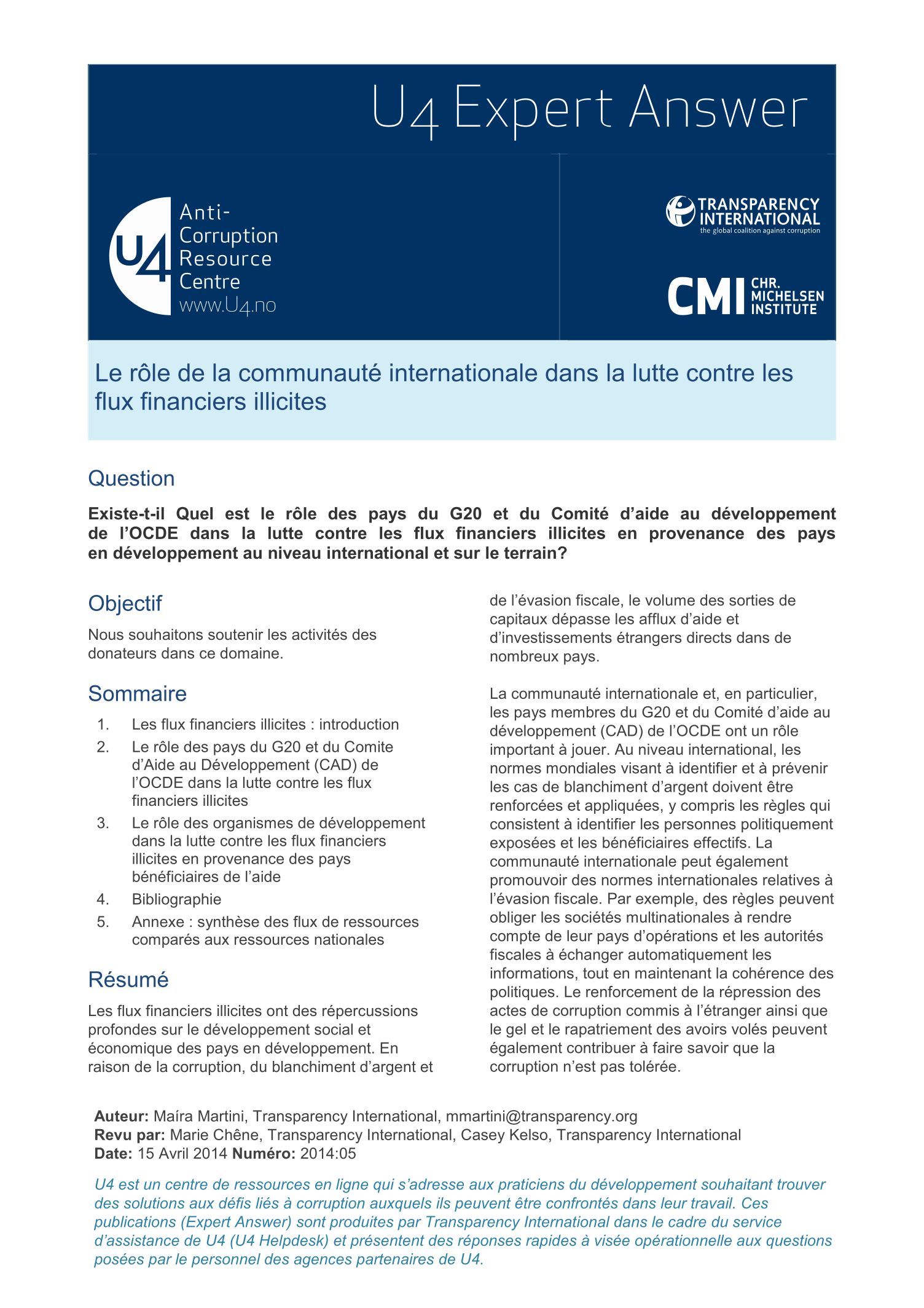 Le rôle de la communauté internationale dans la lutte contre les flux financiers illicites