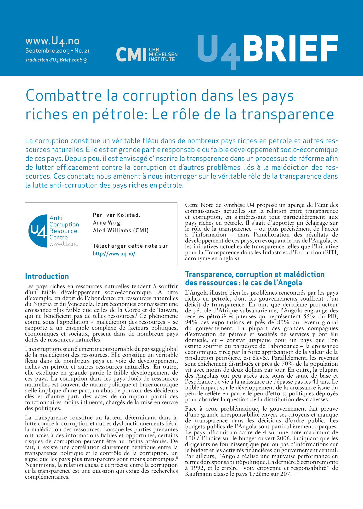 Combattre la corruption dans les pays riches en pétrole: Le rôle de la transparence