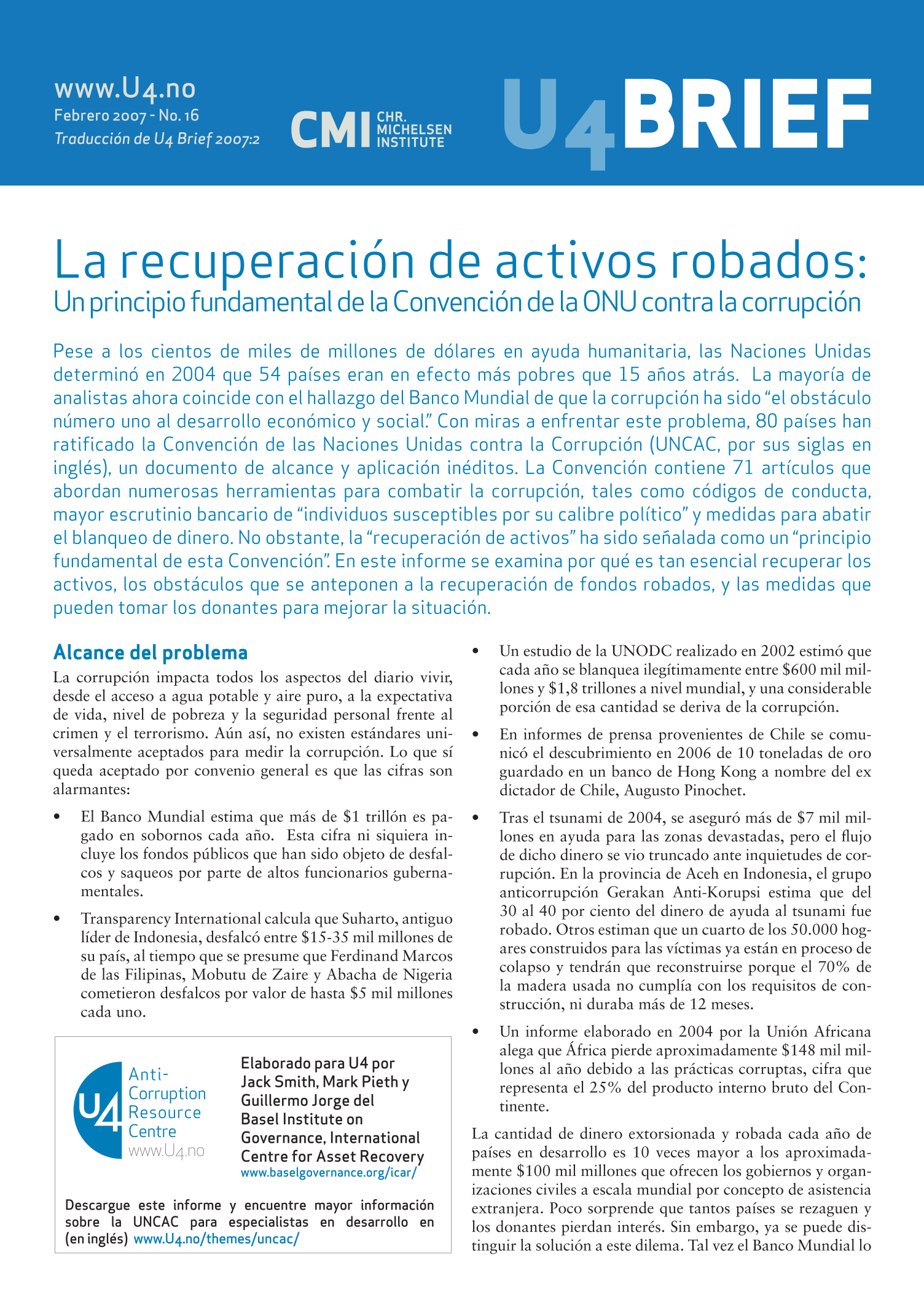 La recuperación de activos robados: Un principio fundamental de la Convención de la ONU contra la corrupción