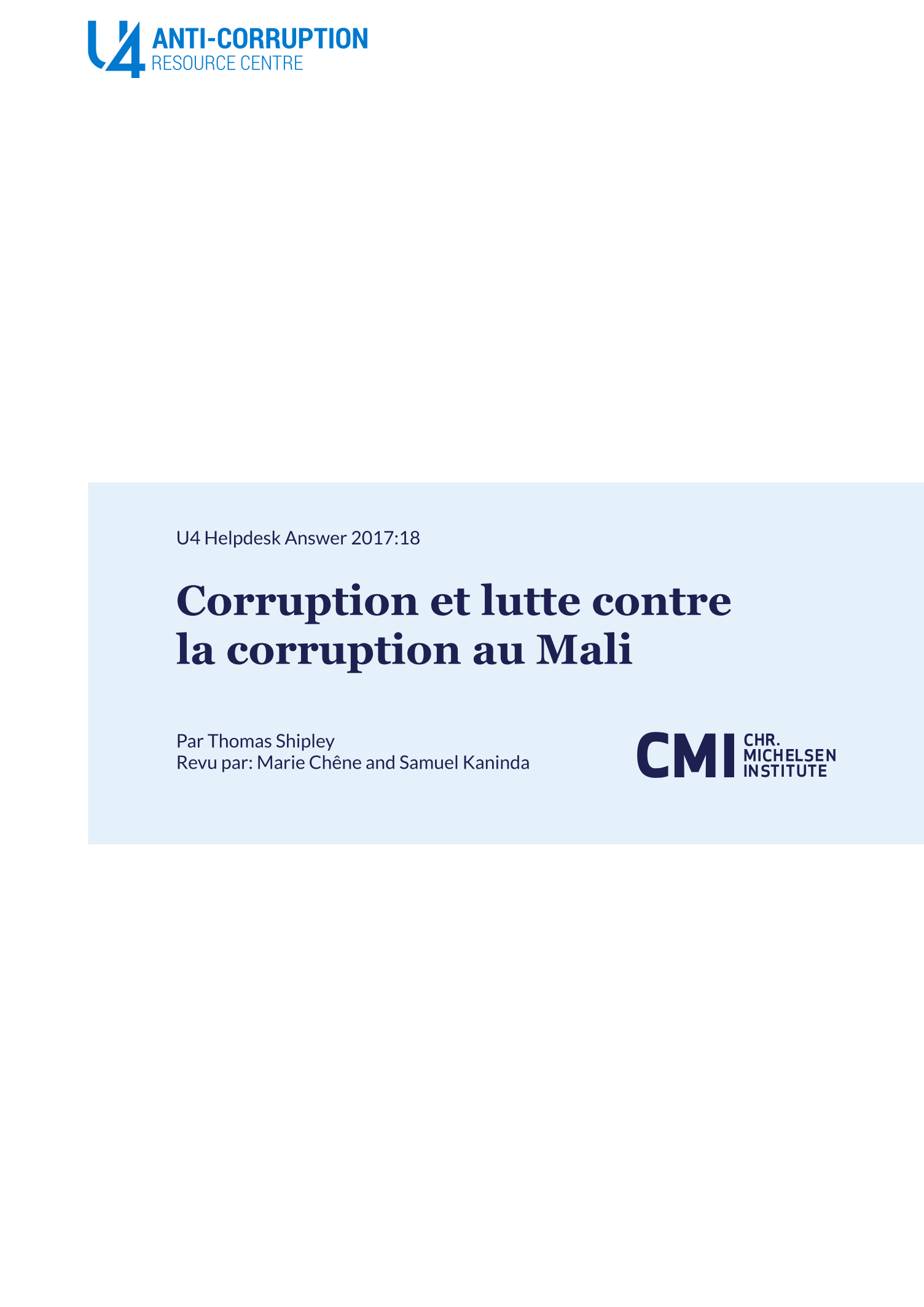 Corruption Et Lutte Contre La Corruption Au Mali