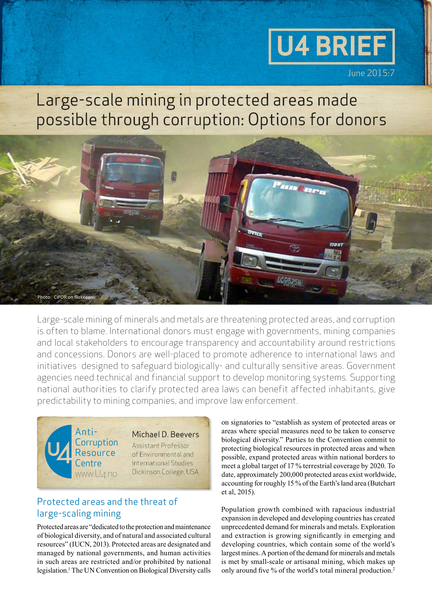 Large-scale mining in protected areas made possible through corruption: Options for donors