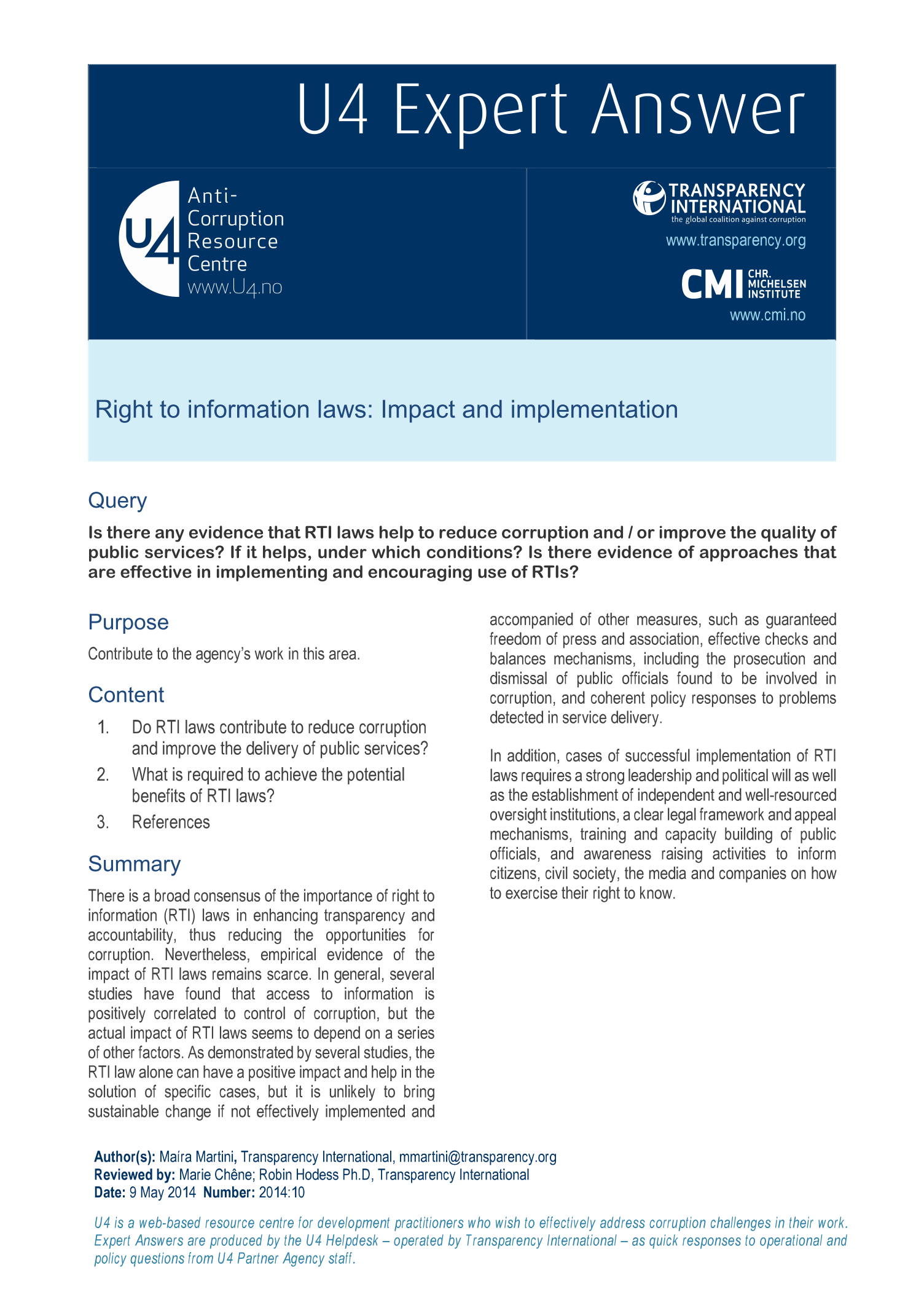 Right to information laws: Impact and implementation