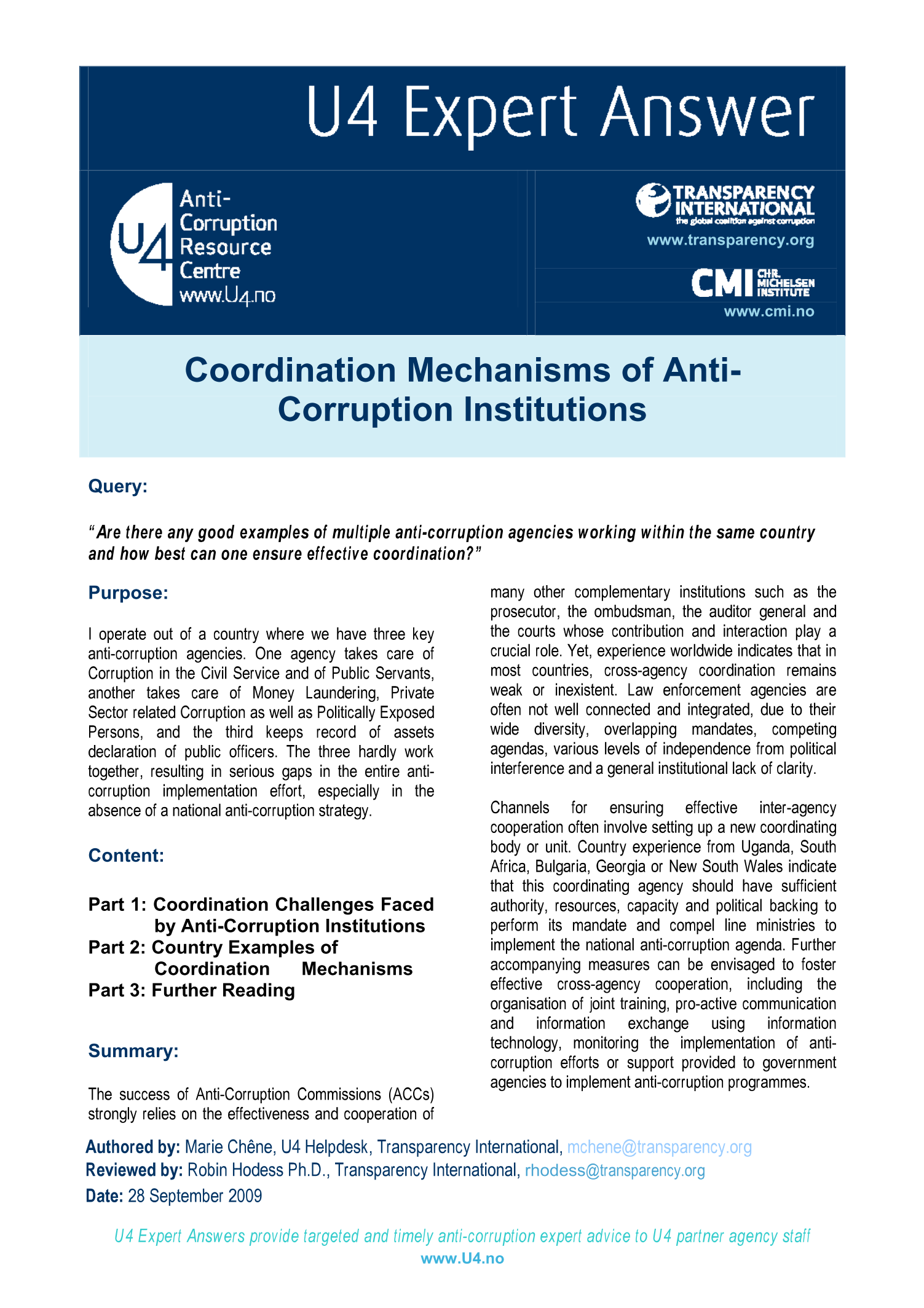 Coordination mechanisms of anti-corruption institutions