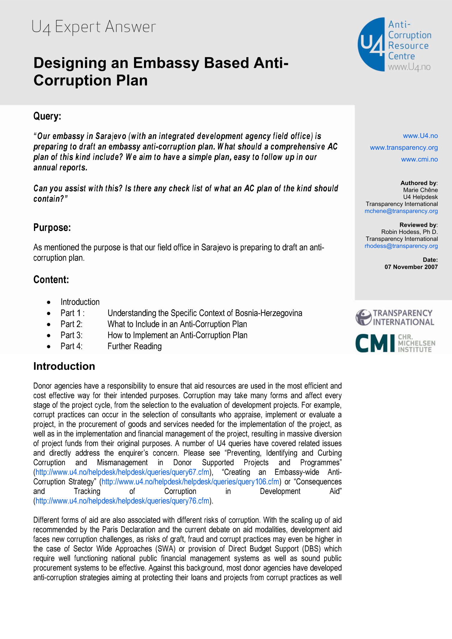 Designing an embassy based anti-corruption plan