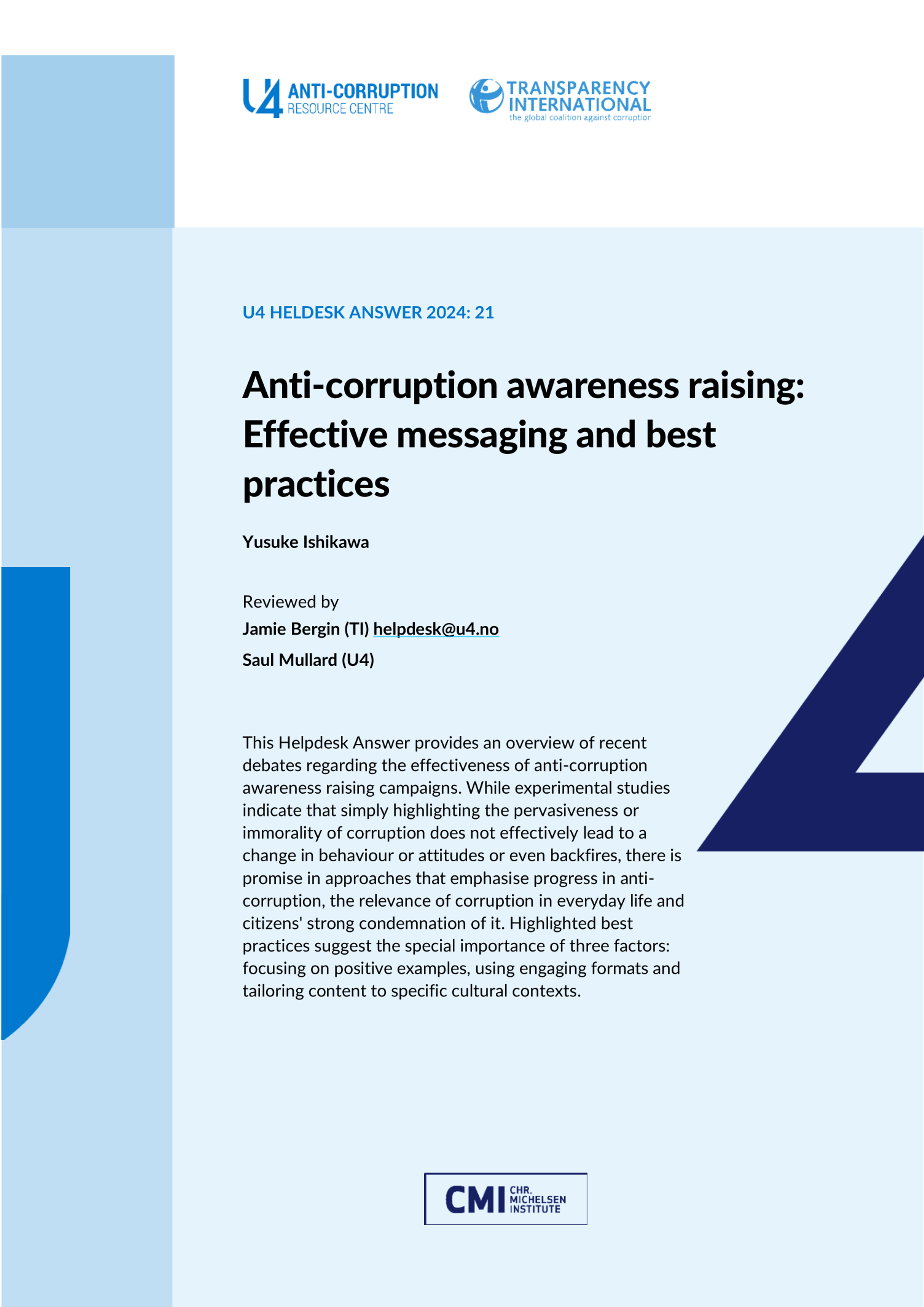 Anti-corruption awareness raising: Effective messaging and best practices