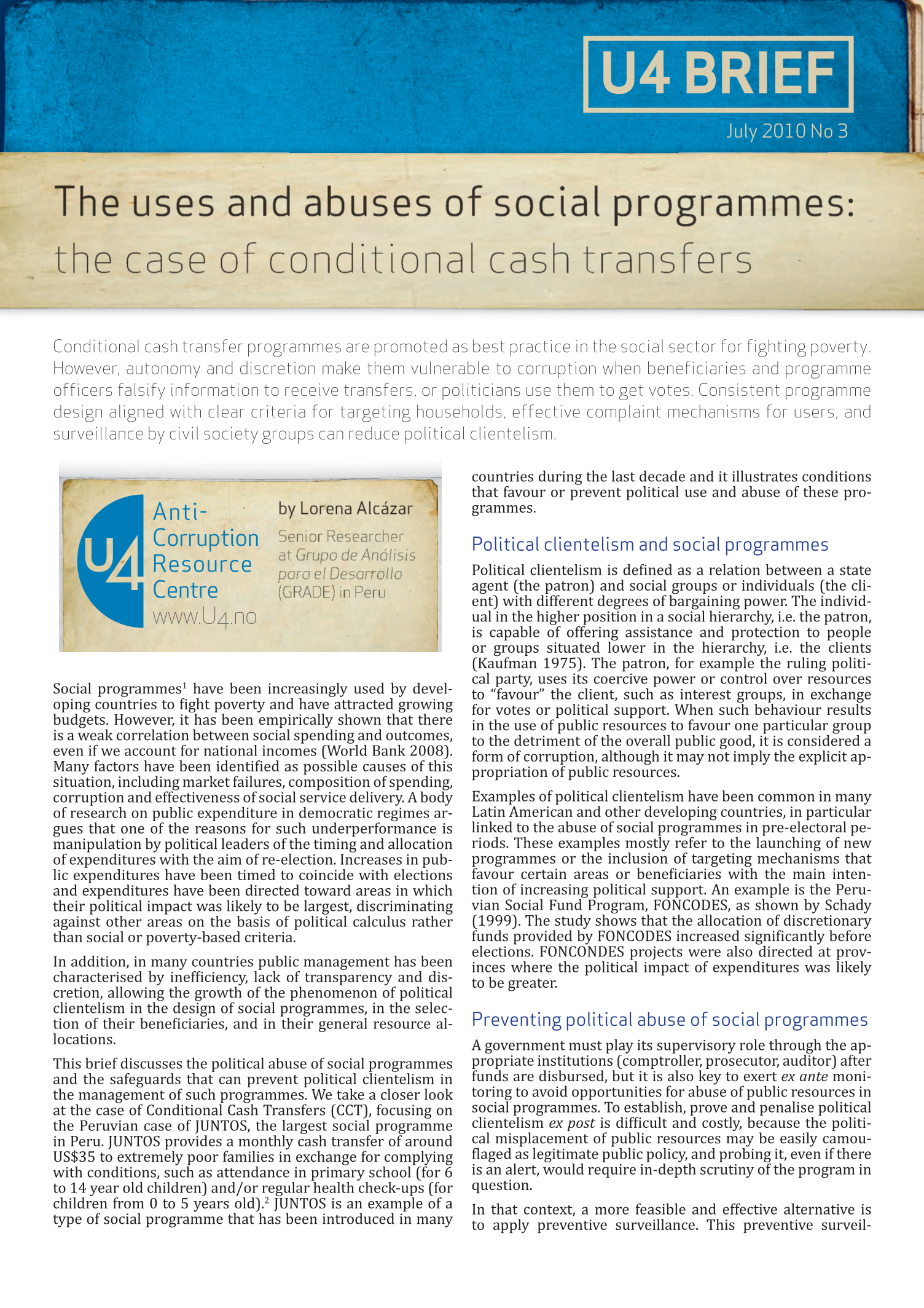 The uses and abuses of social programmes: the case of conditional cash transfers