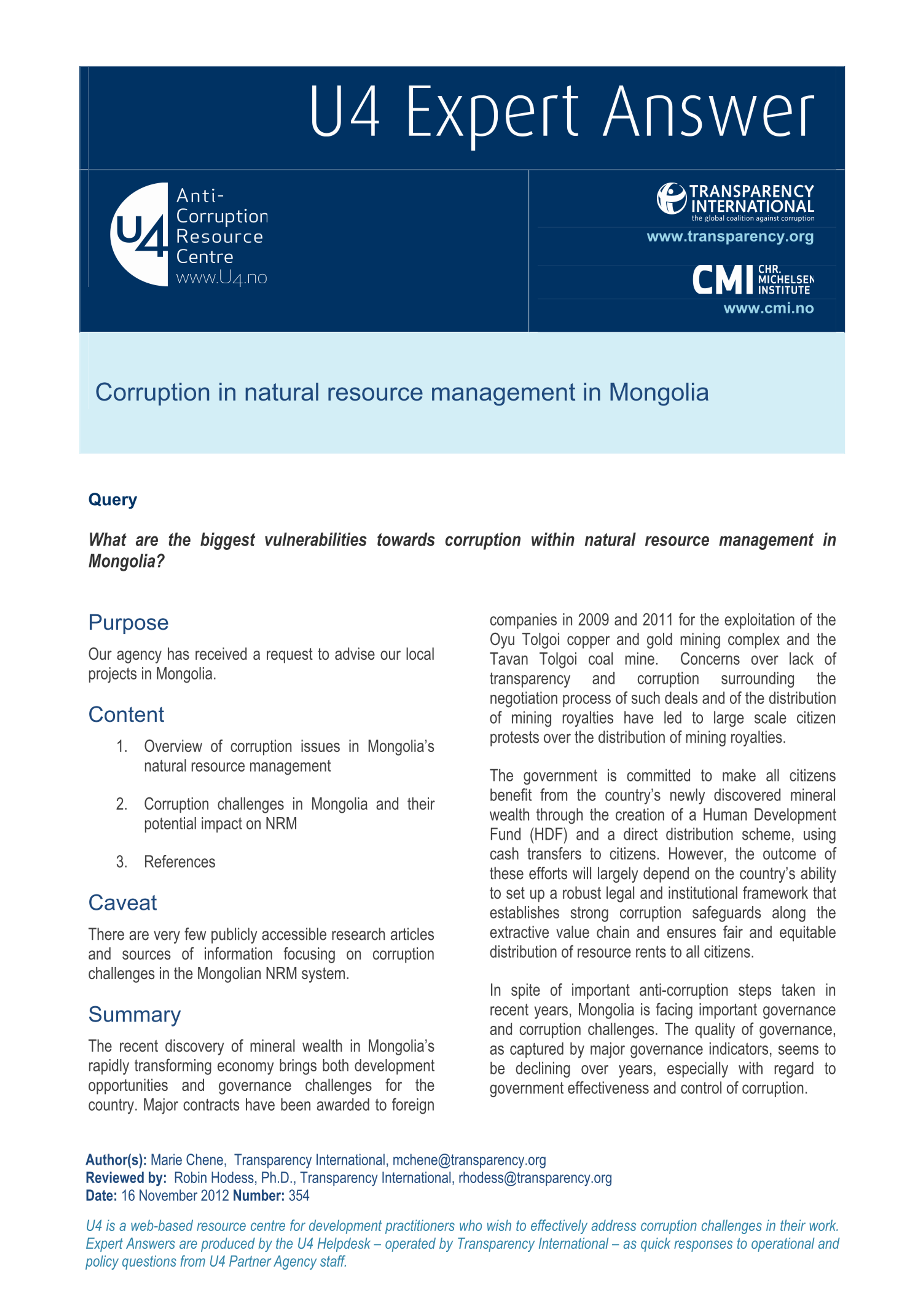 Corruption in natural resource management in Mongolia 