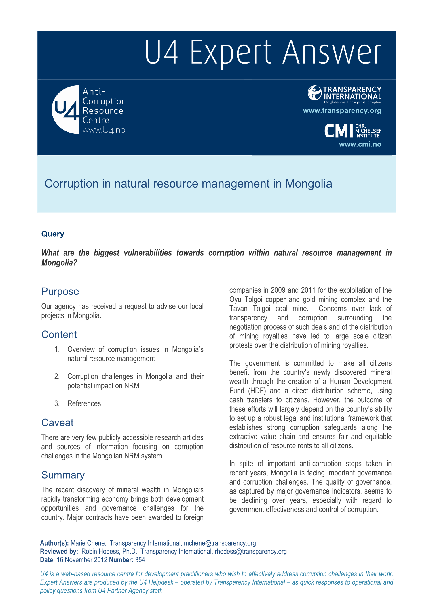 Corruption in natural resource management in Mongolia 