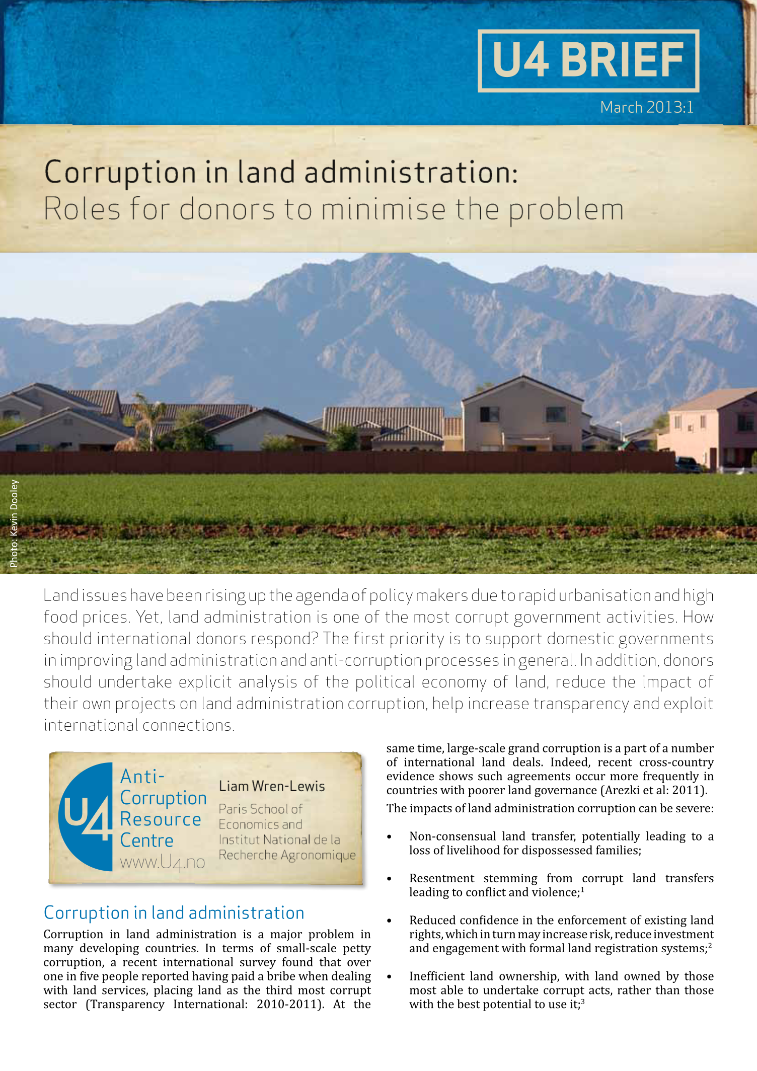 Corruption in land administration: Roles for donors to minimise the problem