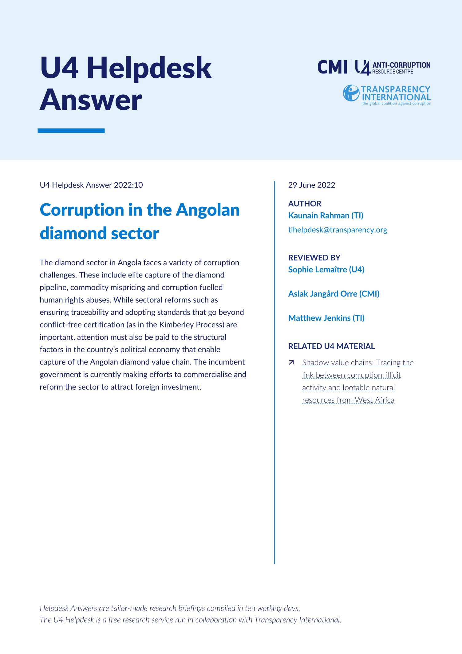 Corruption in the Angolan diamond sector