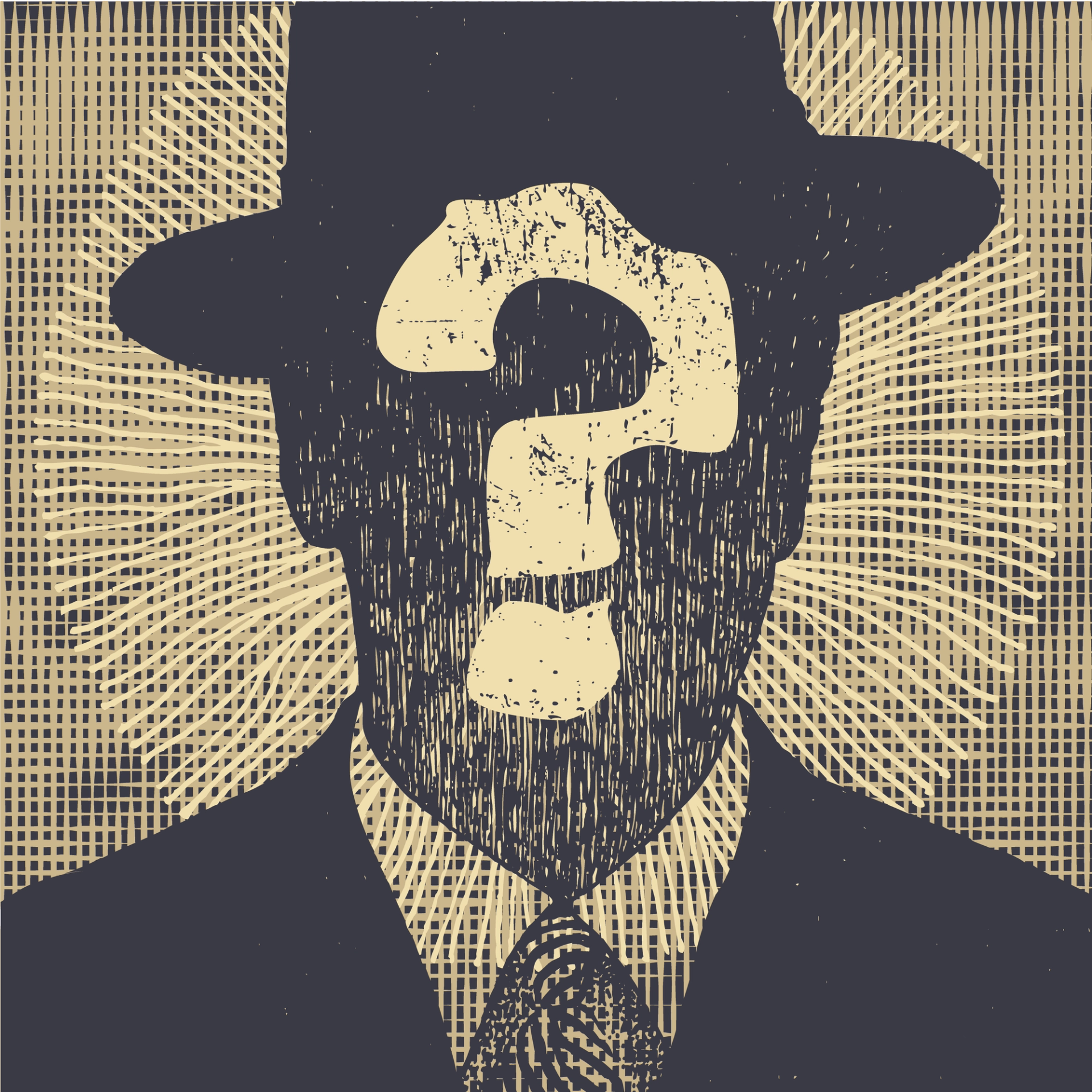 Silhouette illustration of the head and shoulders of a man, wearing a suit and hat
