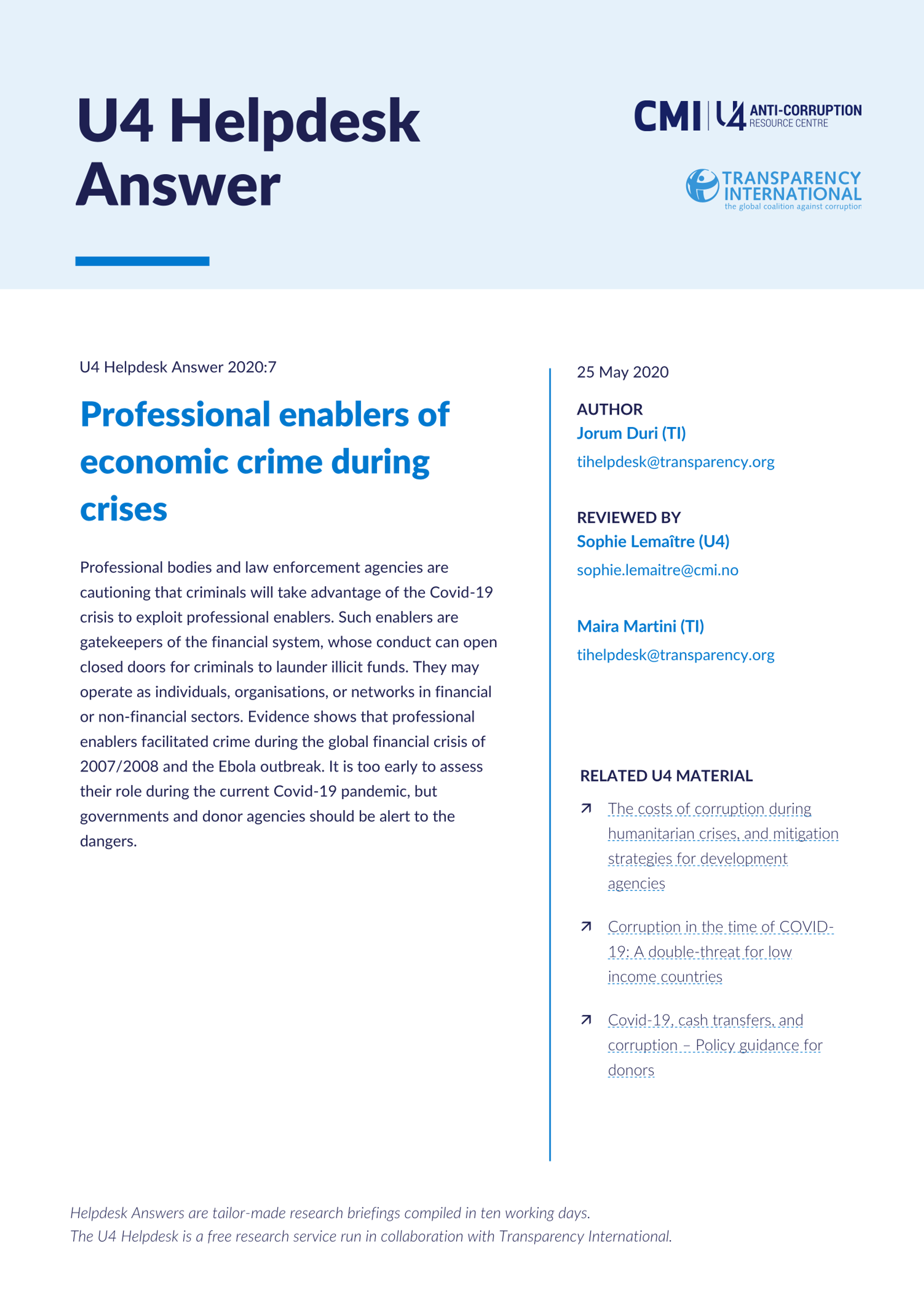 Professional enablers of economic crime during crises
