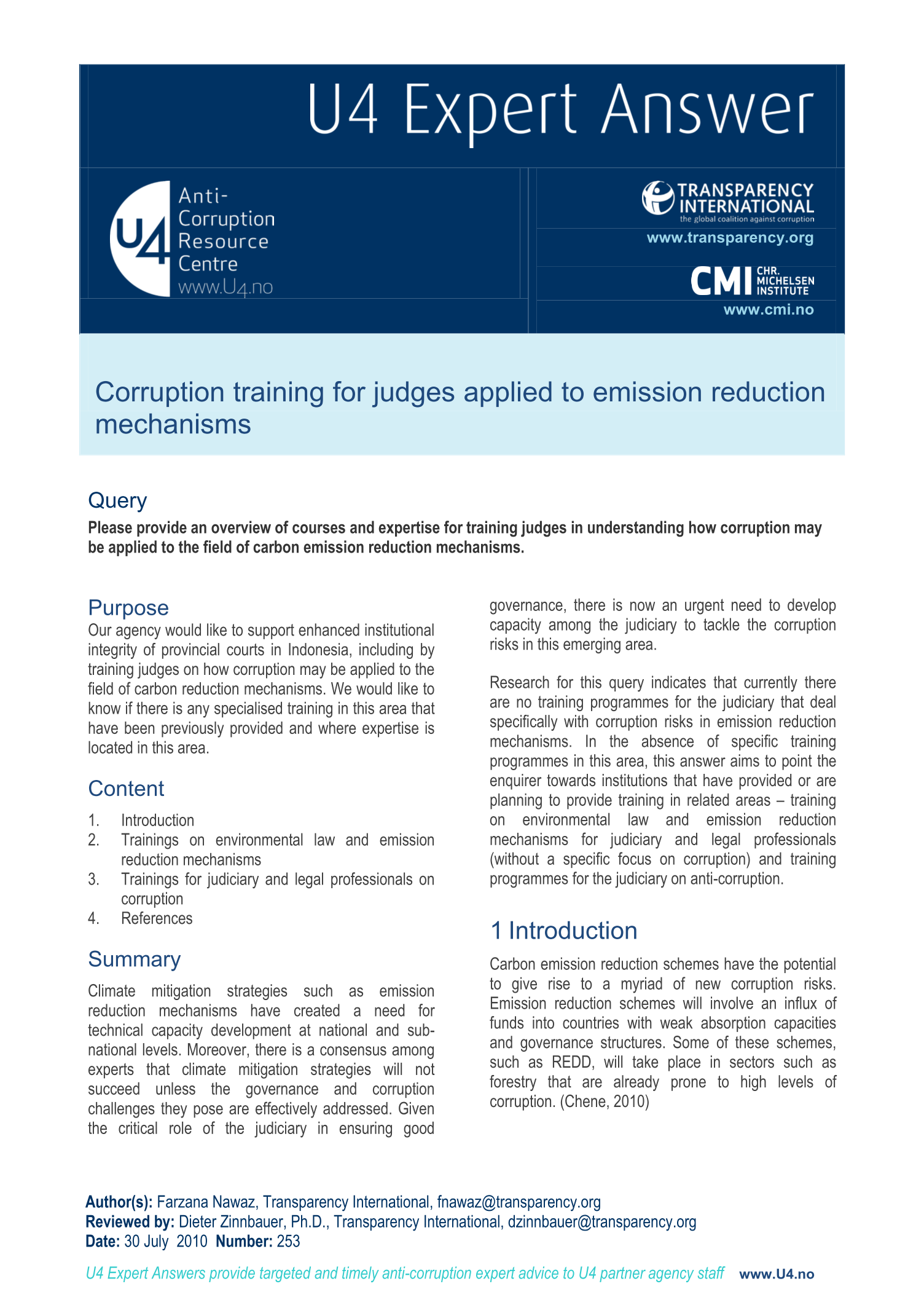 Corruption training for judges applied to emission reduction mechanisms