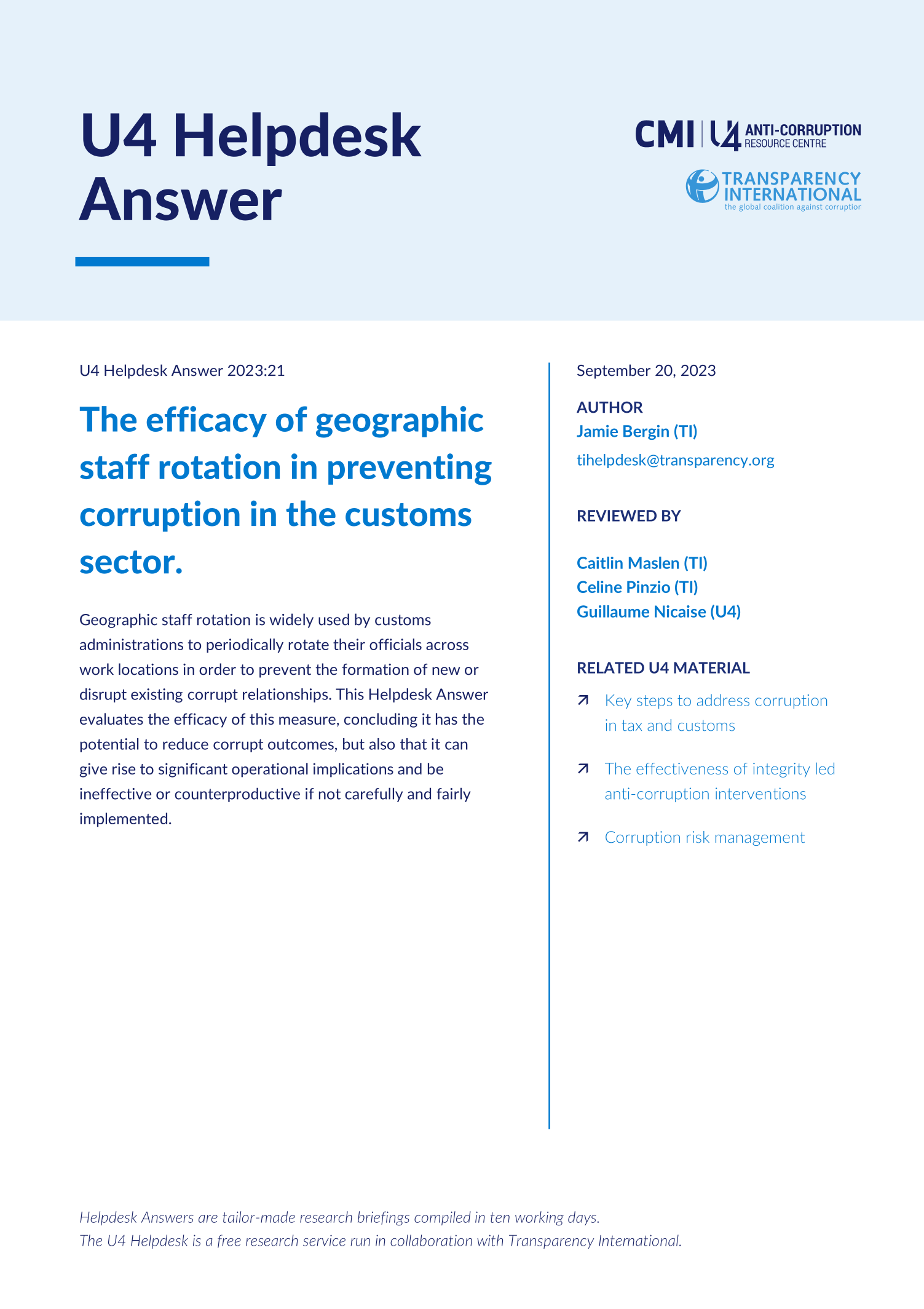 The efficacy of geographic staff rotation in preventing corruption in the customs sector
