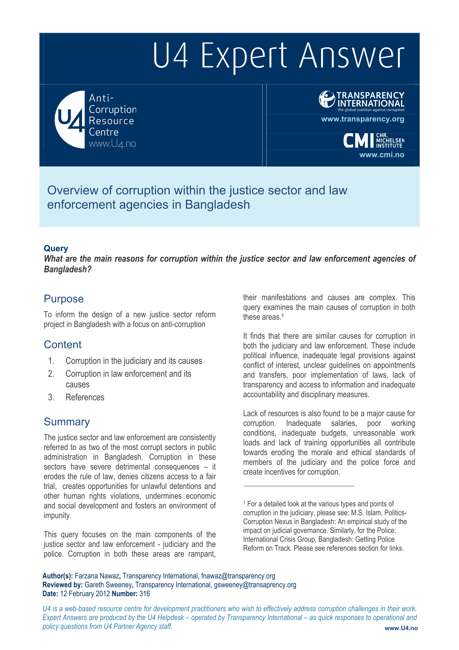 Overview of corruption within the justice sector and law enforcement agencies in Bangladesh