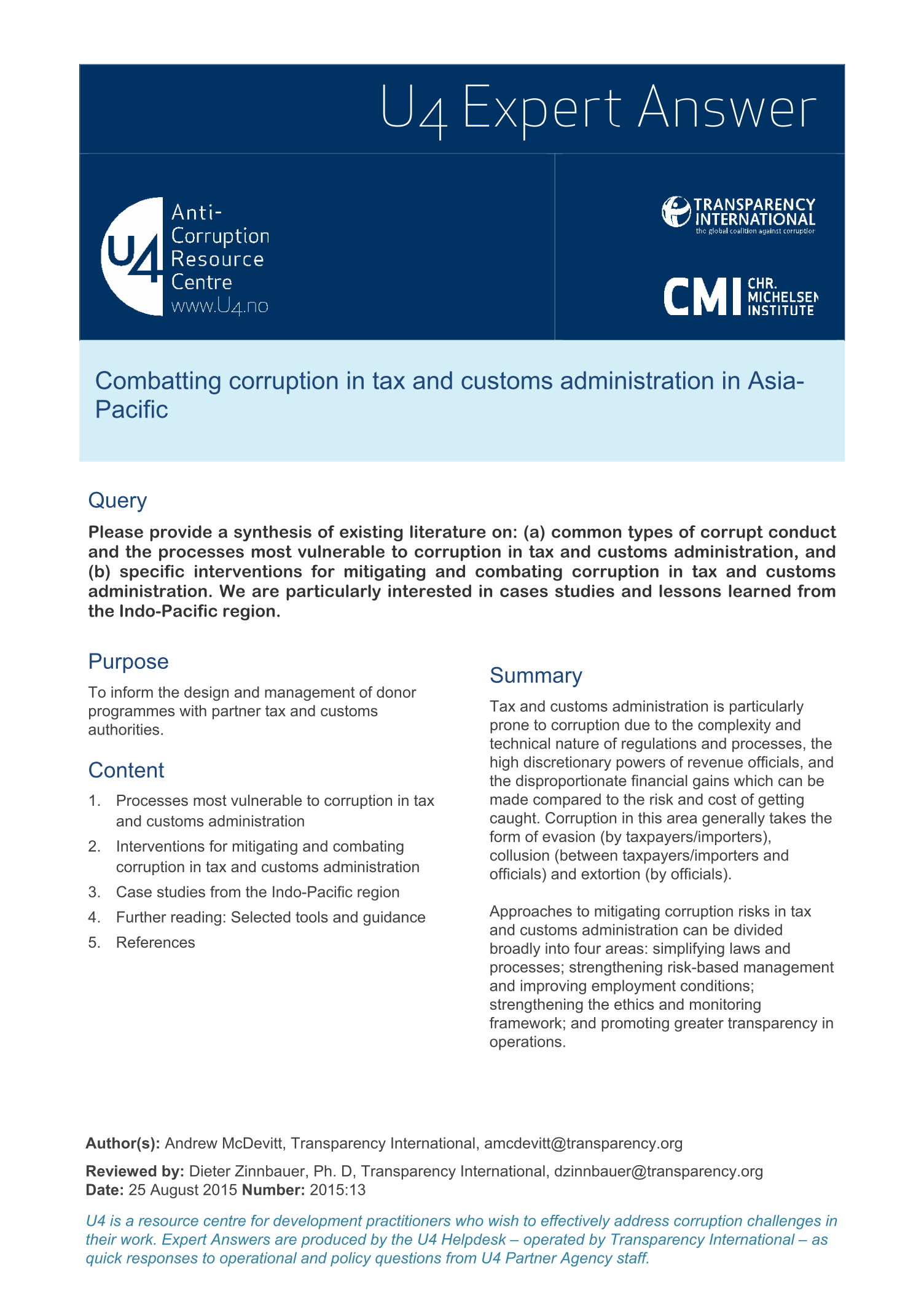 Combatting corruption in tax and customs administration in Asia-Pacific