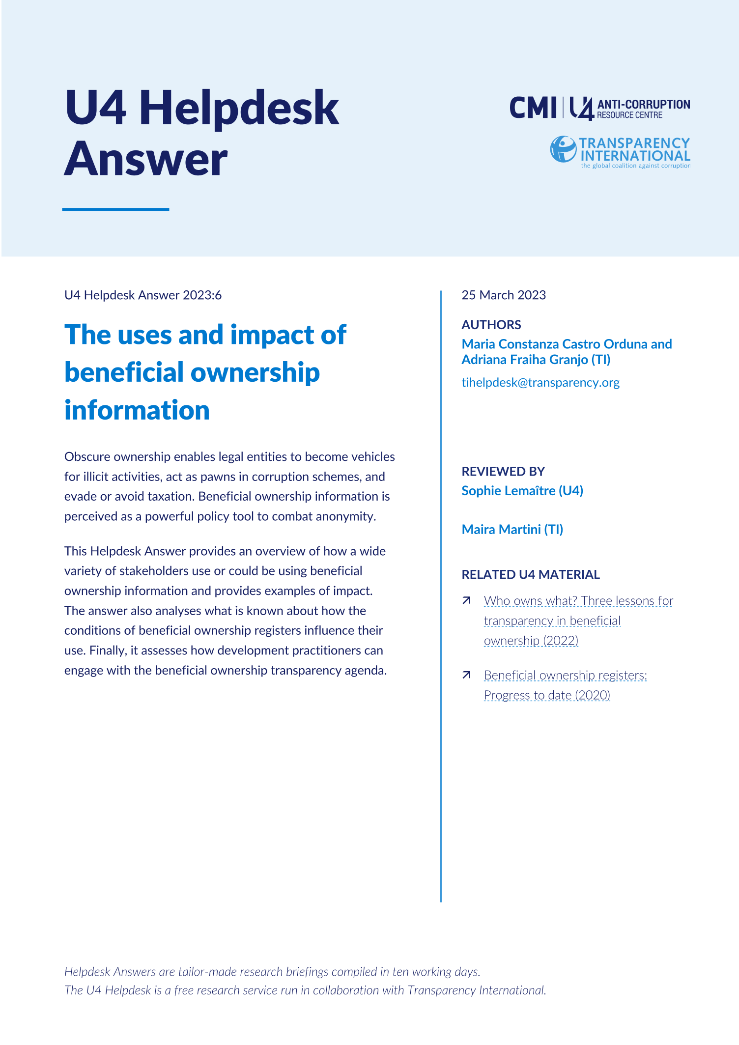 The Uses And Impact Of Beneficial Ownership Information