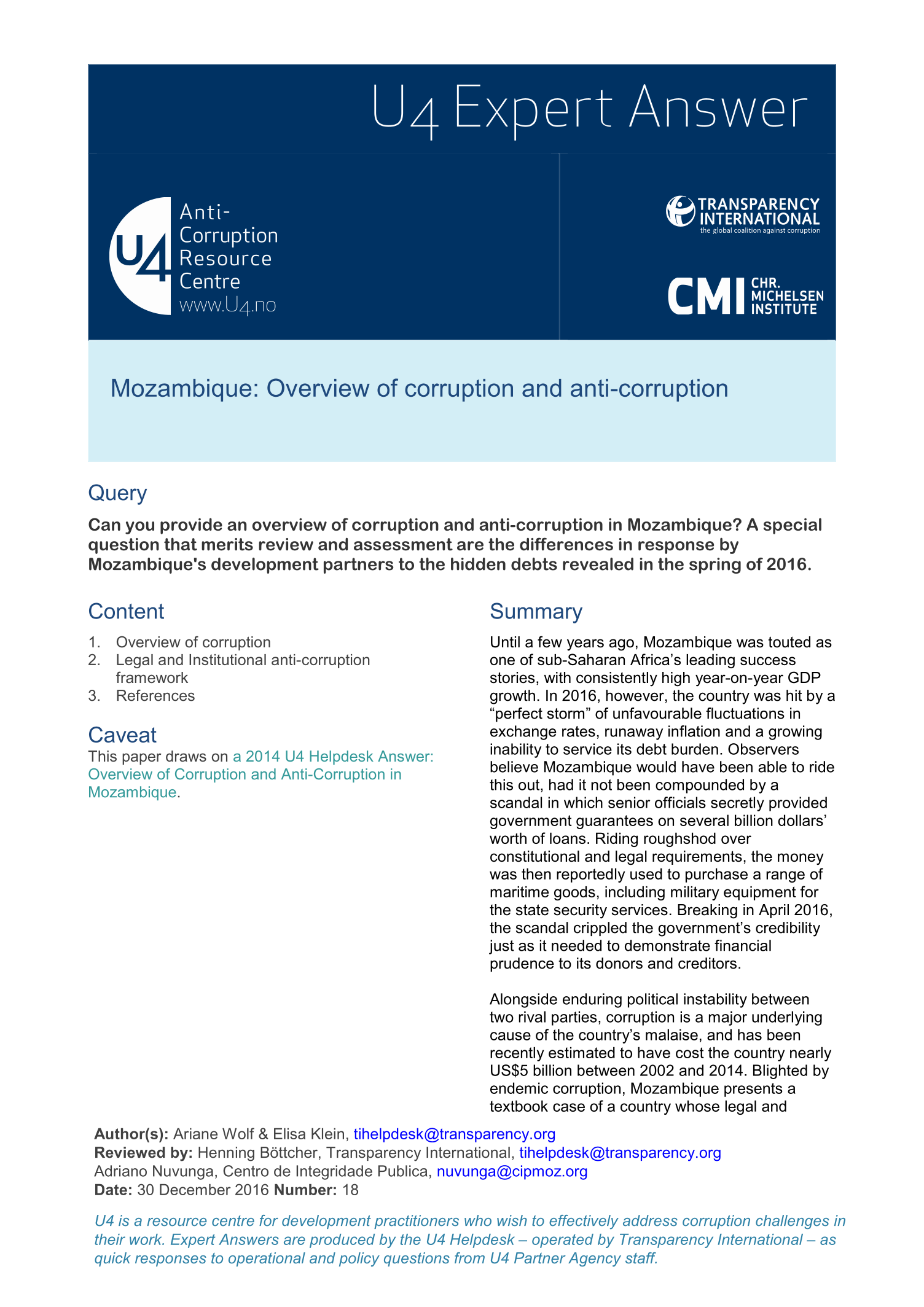 Mozambique: Overview of corruption and anti-corruption