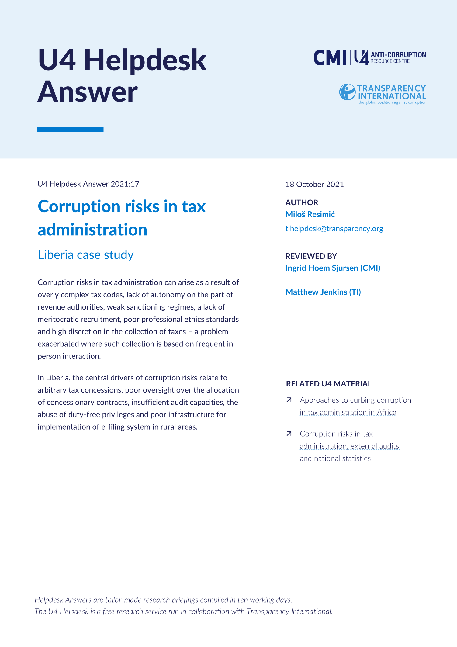 Corruption risks in tax administration