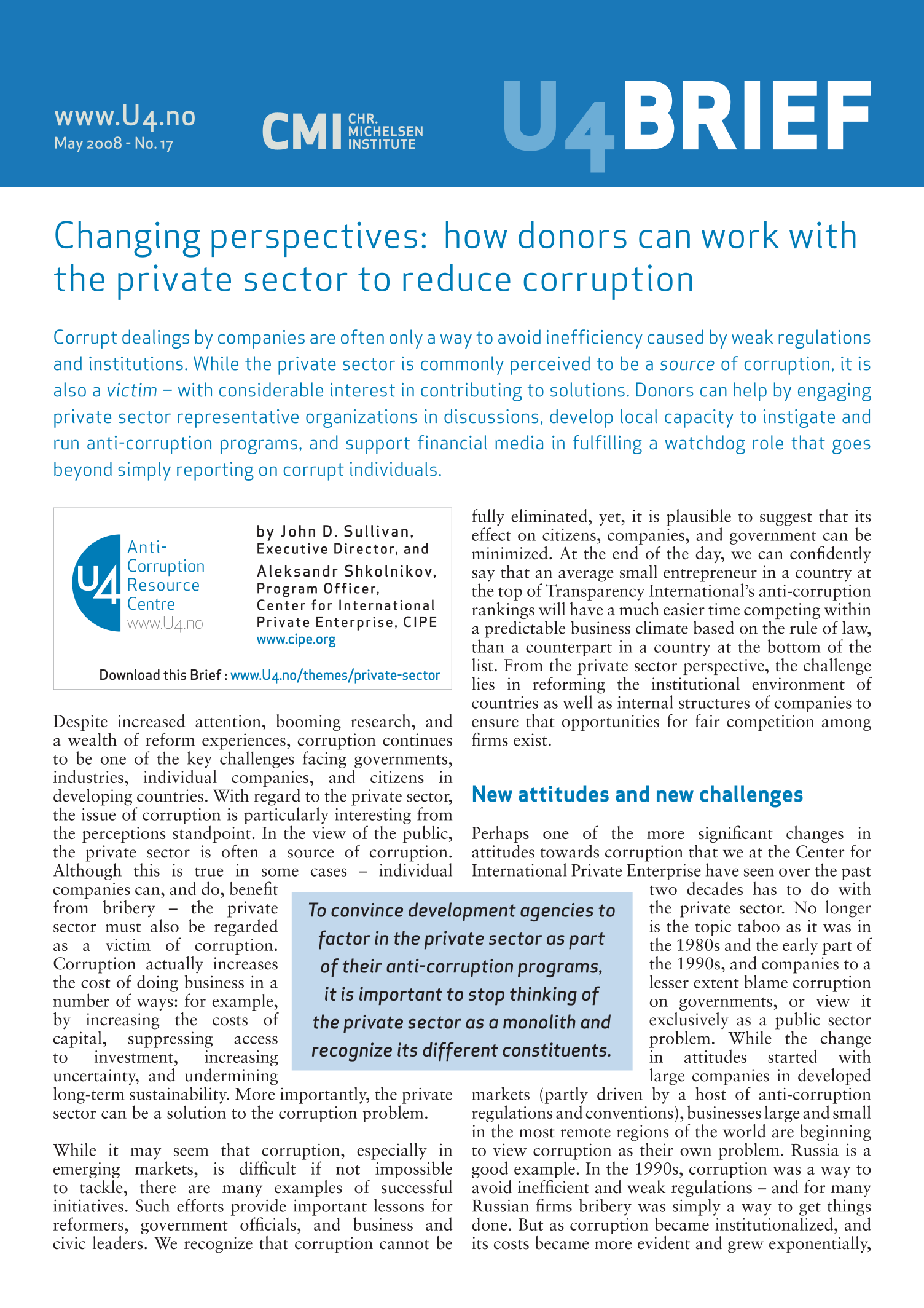 Changing Perspectives: How Donors can Work with the Private Sector to Reduce Corruption