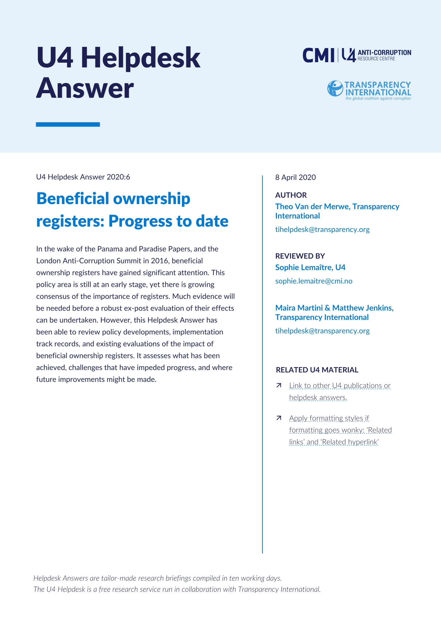 Beneficial ownership registers: Progress to date
