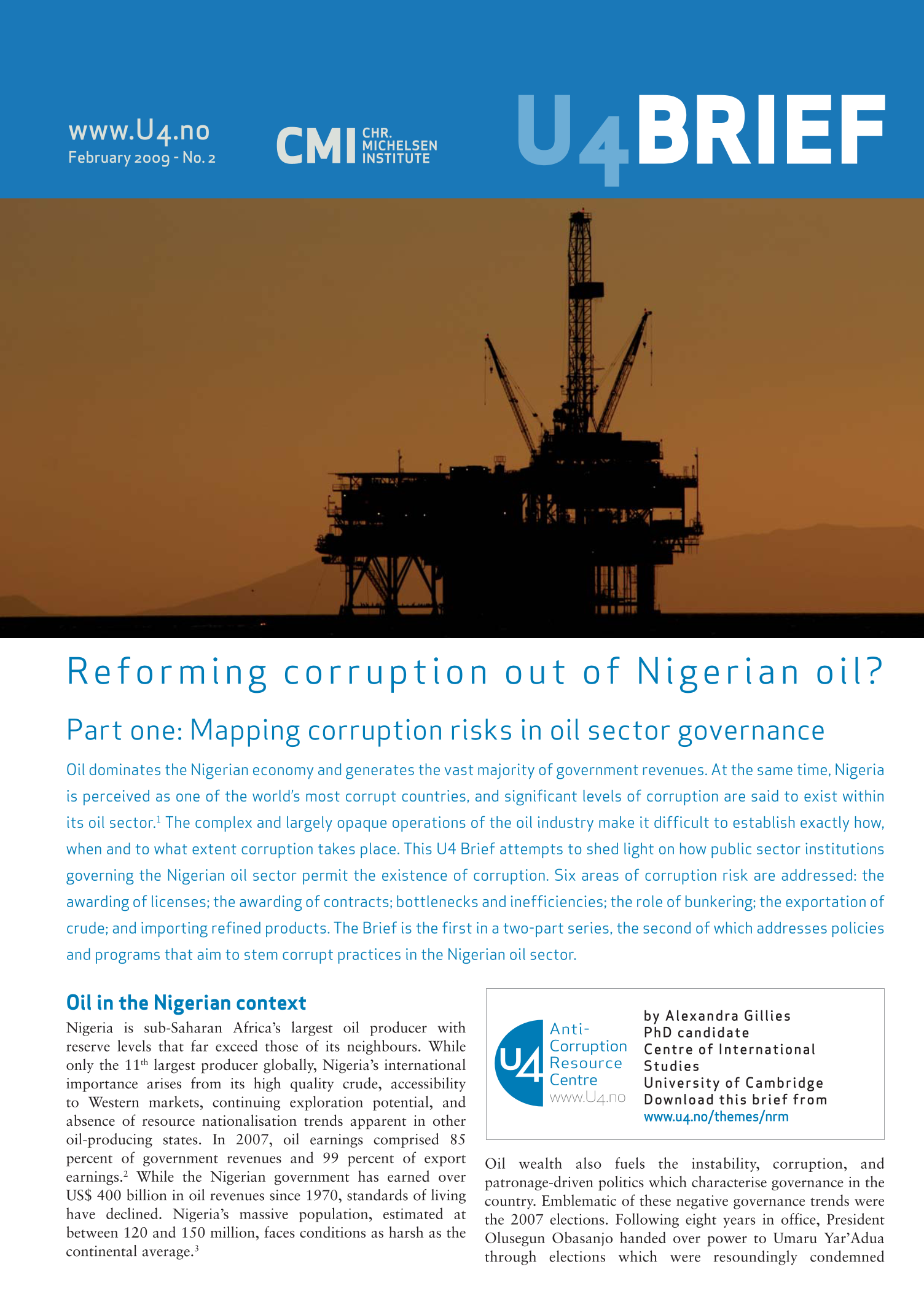 Reforming corruption out of Nigerian oil? Part one: Mapping corruption risks in oil sector governance