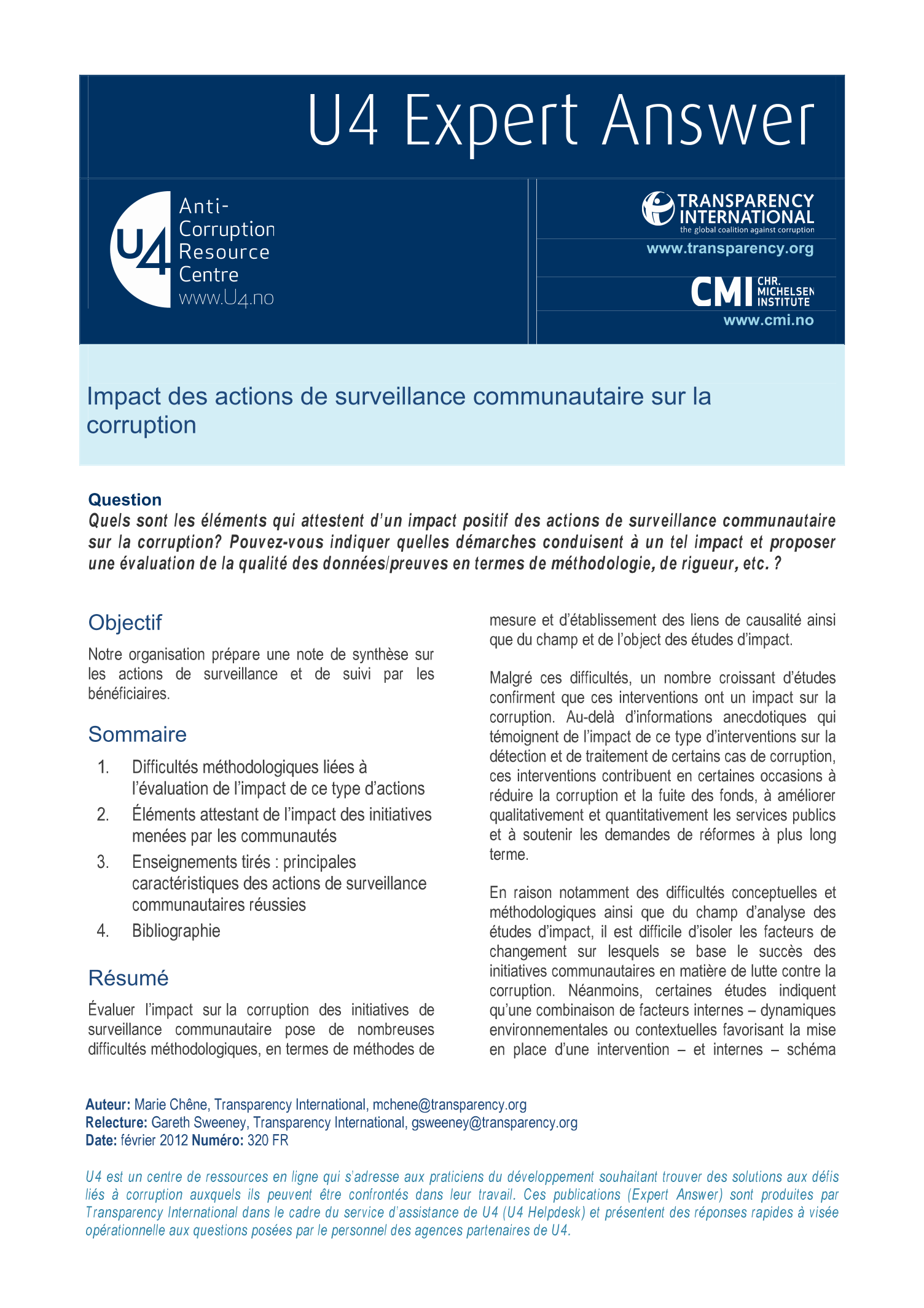 Impact des actions de surveillance communautaire sur la corruption