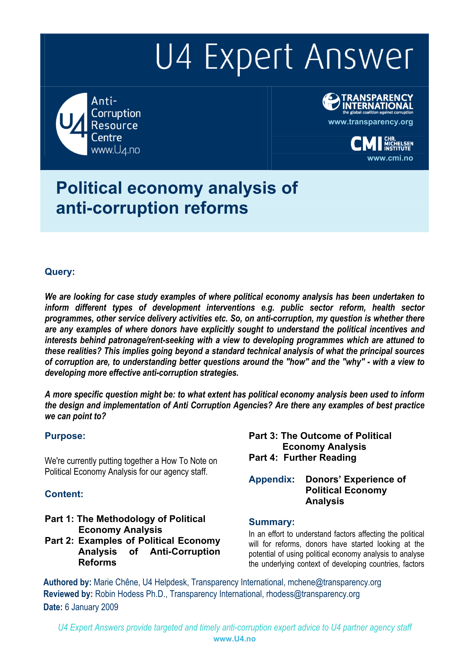 Political economy analysis of anti-corruption reforms