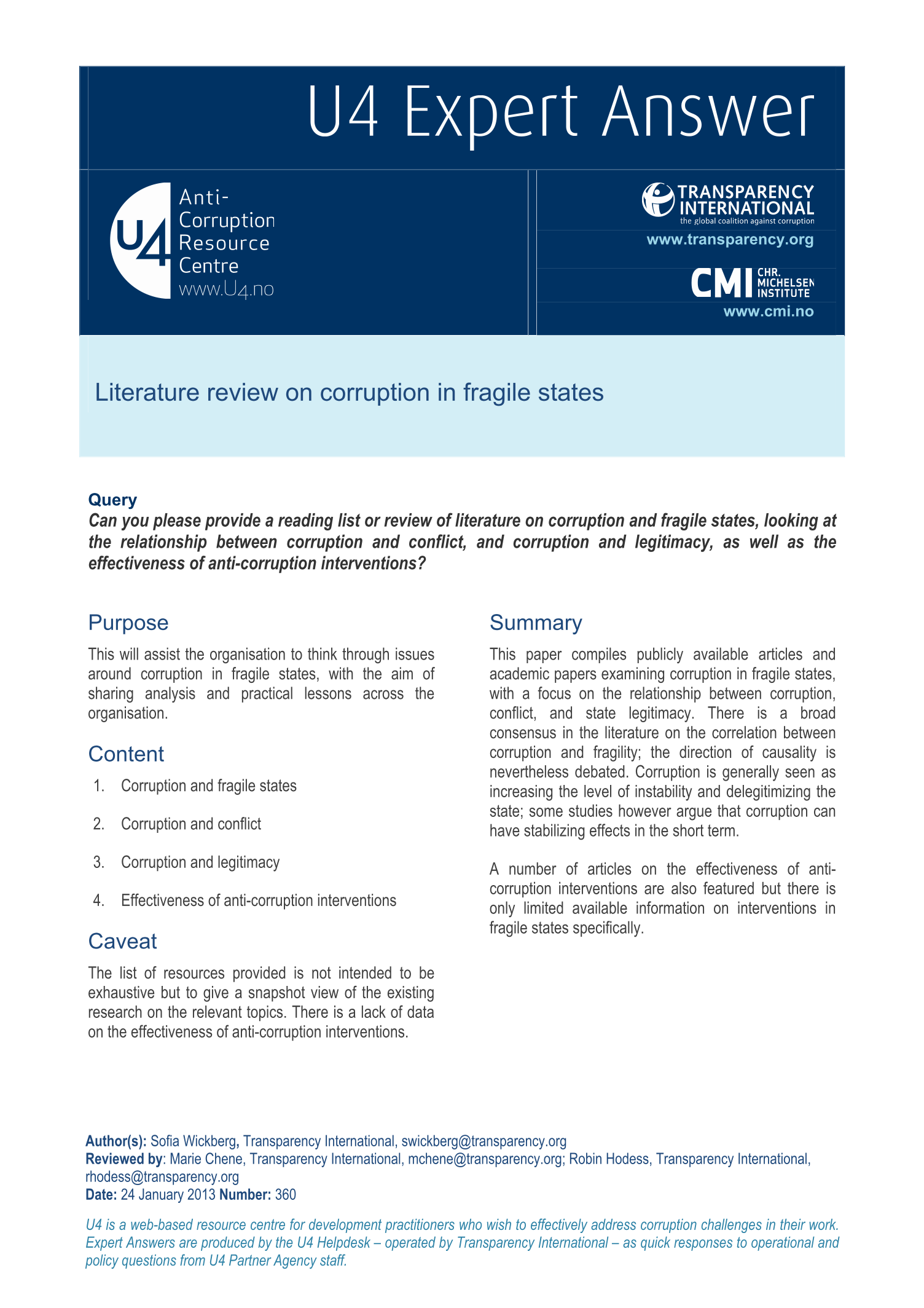 Literature review on corruption in fragile states