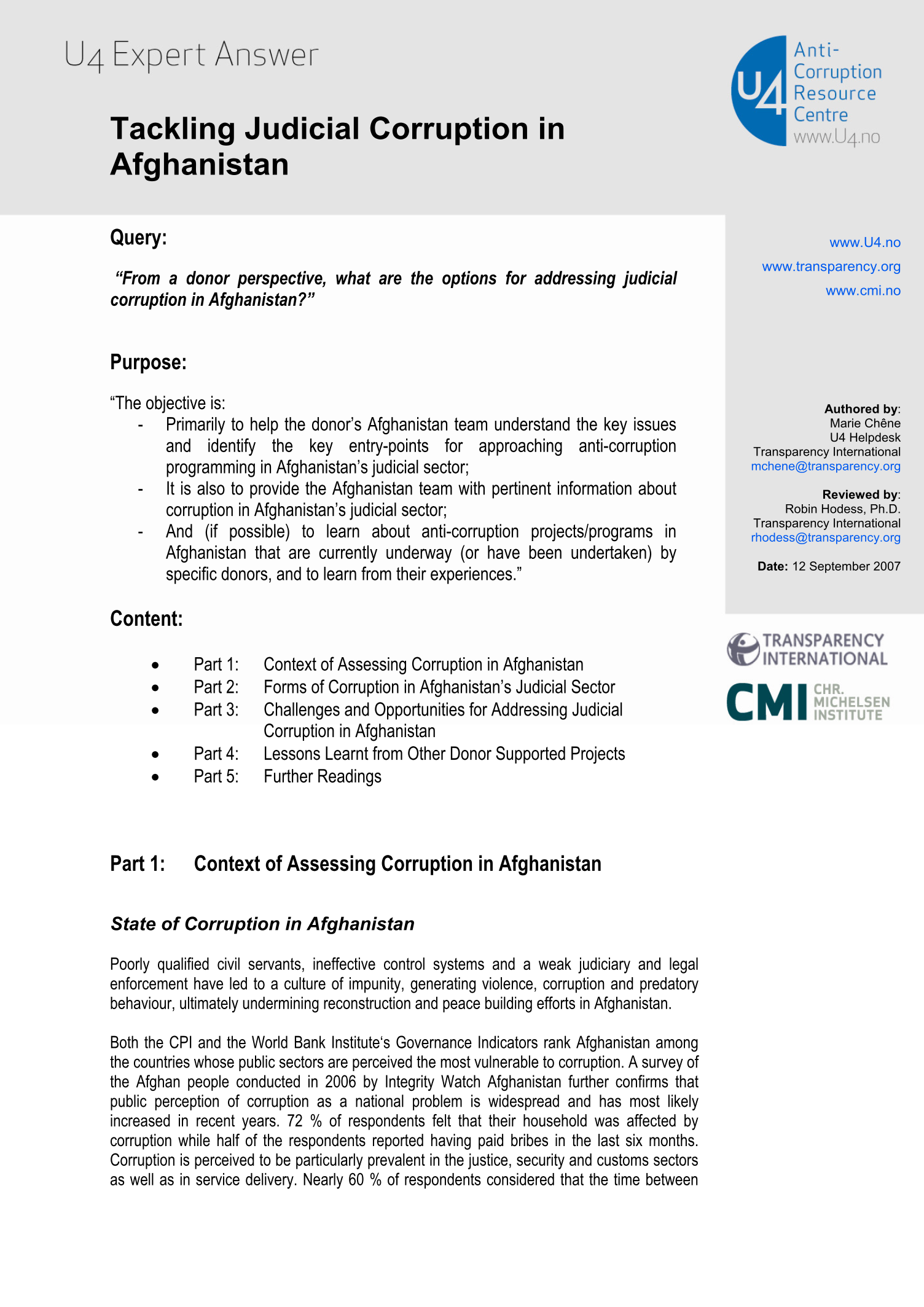 Tackling judicial corruption in Afghanistan