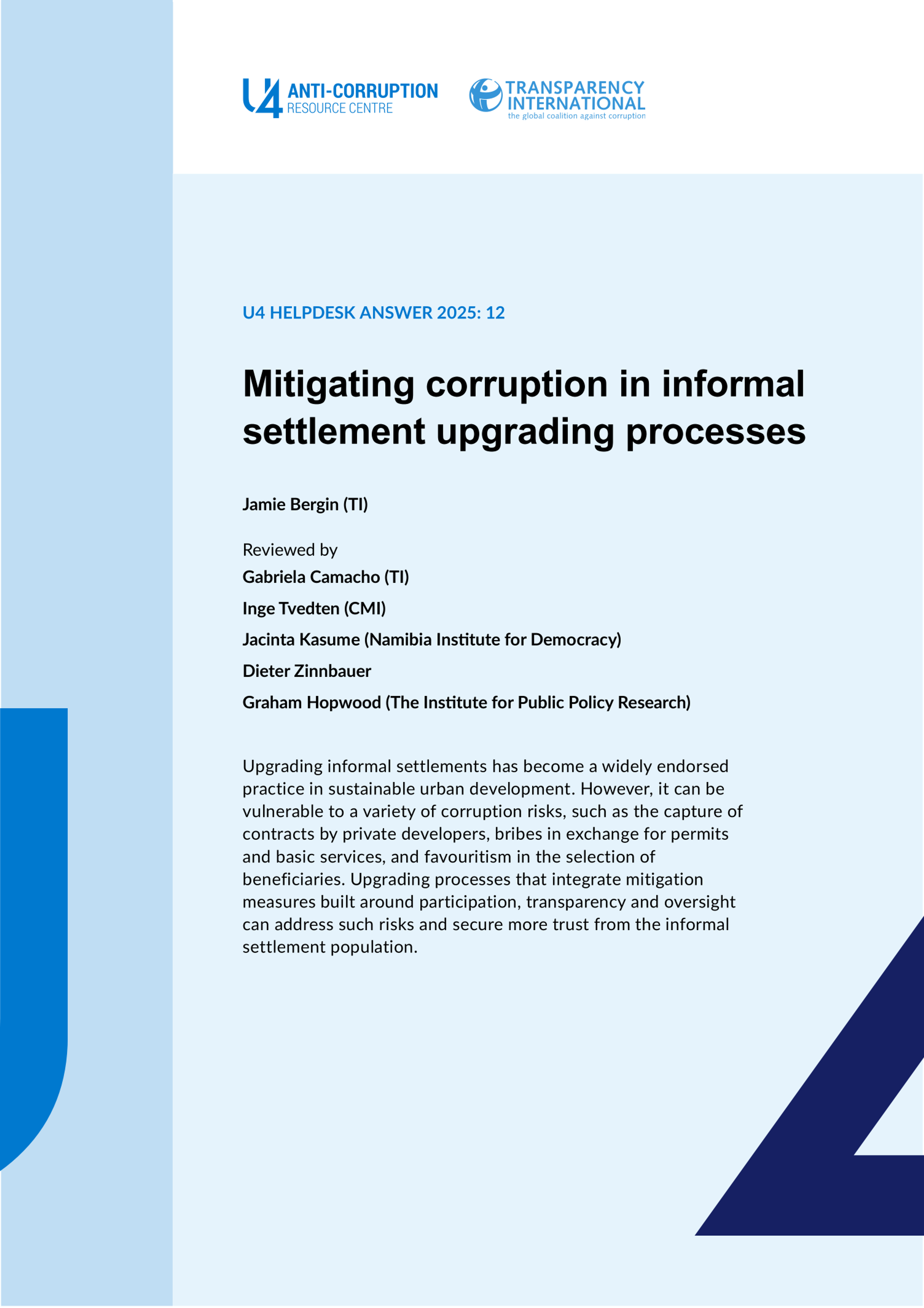 Mitigating corruption in informal settlement upgrading processes