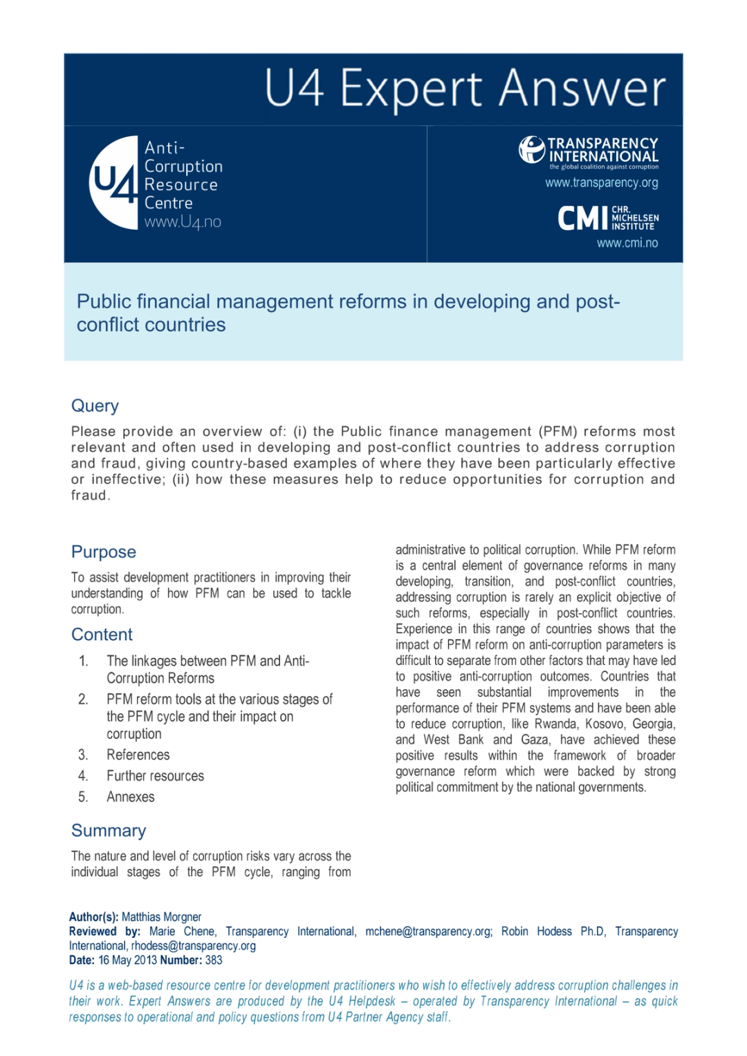 Public financial management reforms in developing and post-conflict ...
