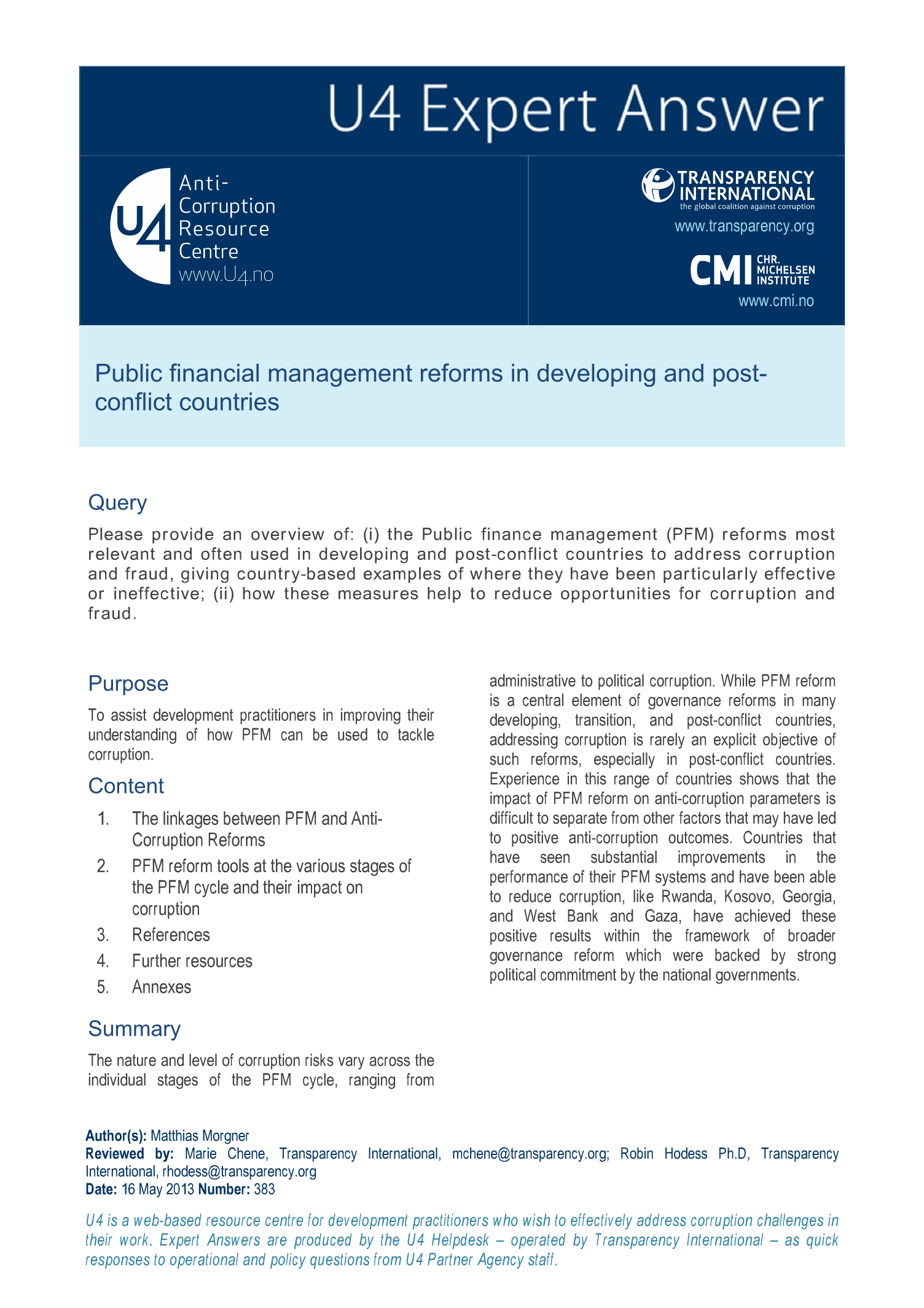 Public financial management reforms in developing and post-conflict countries
