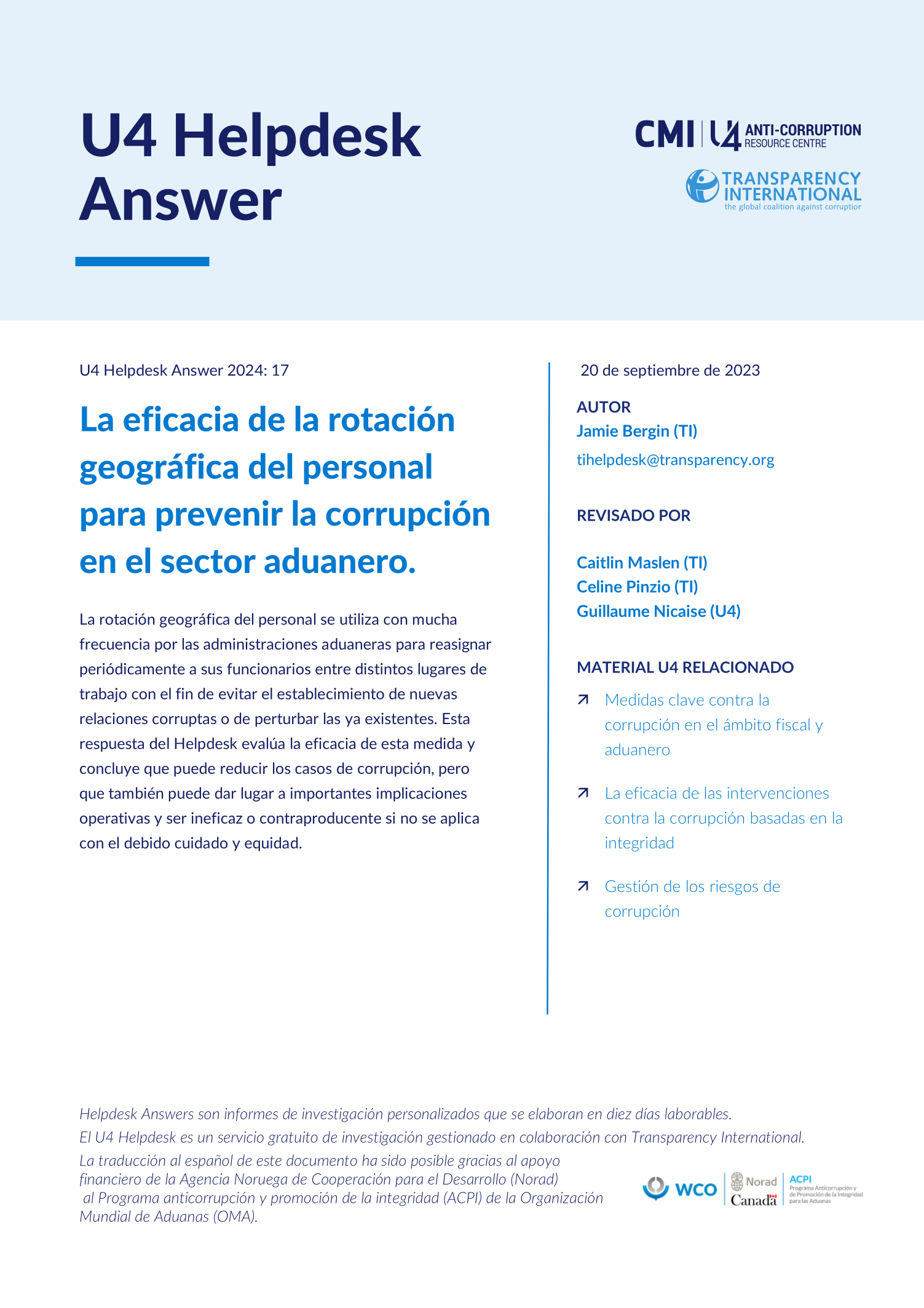 La eficacia de la rotación geográfica del personal para prevenir la corrupción en el sector aduanero