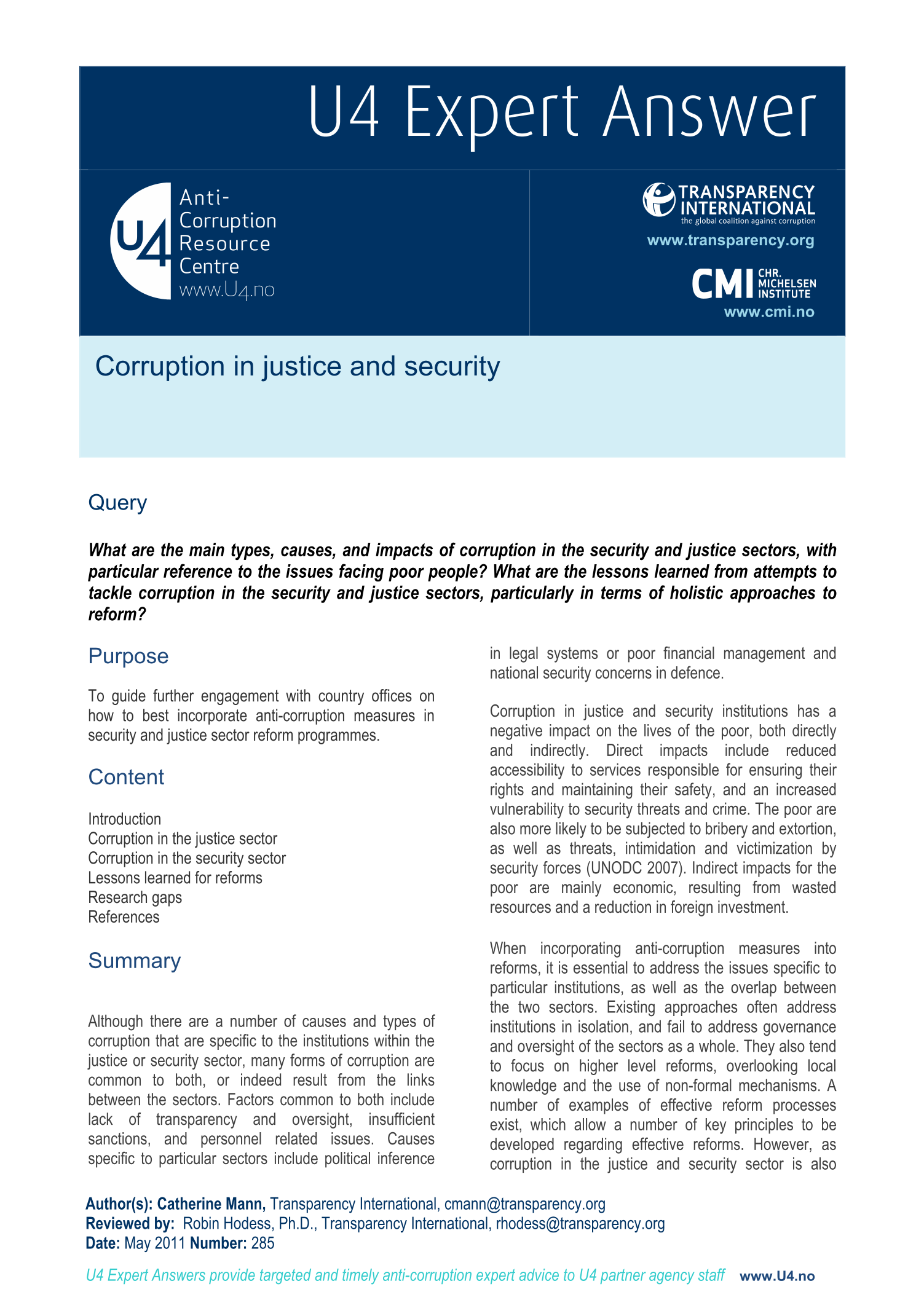 Corruption in justice and security