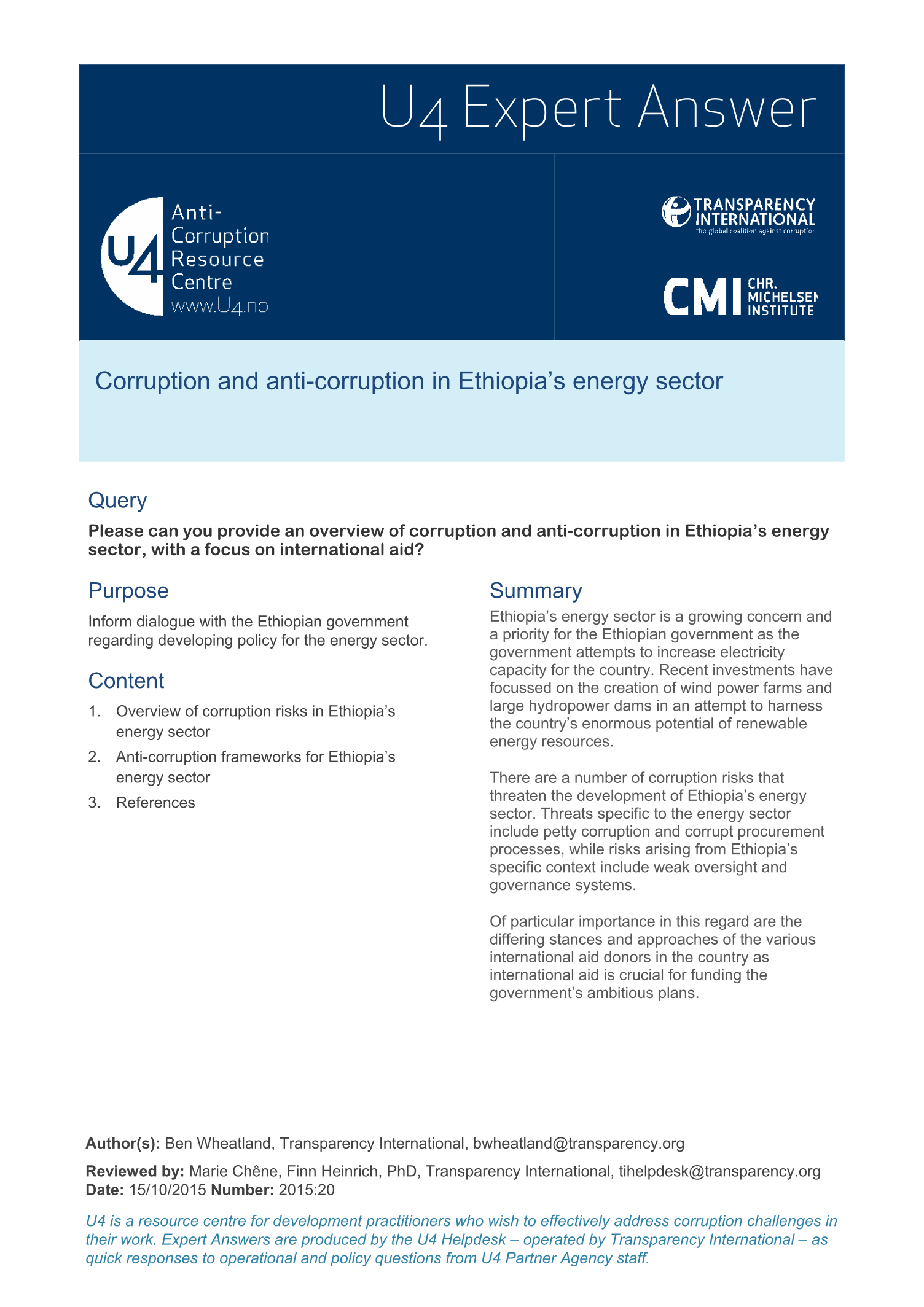 Corruption and anti-corruption in Ethiopia’s energy sector