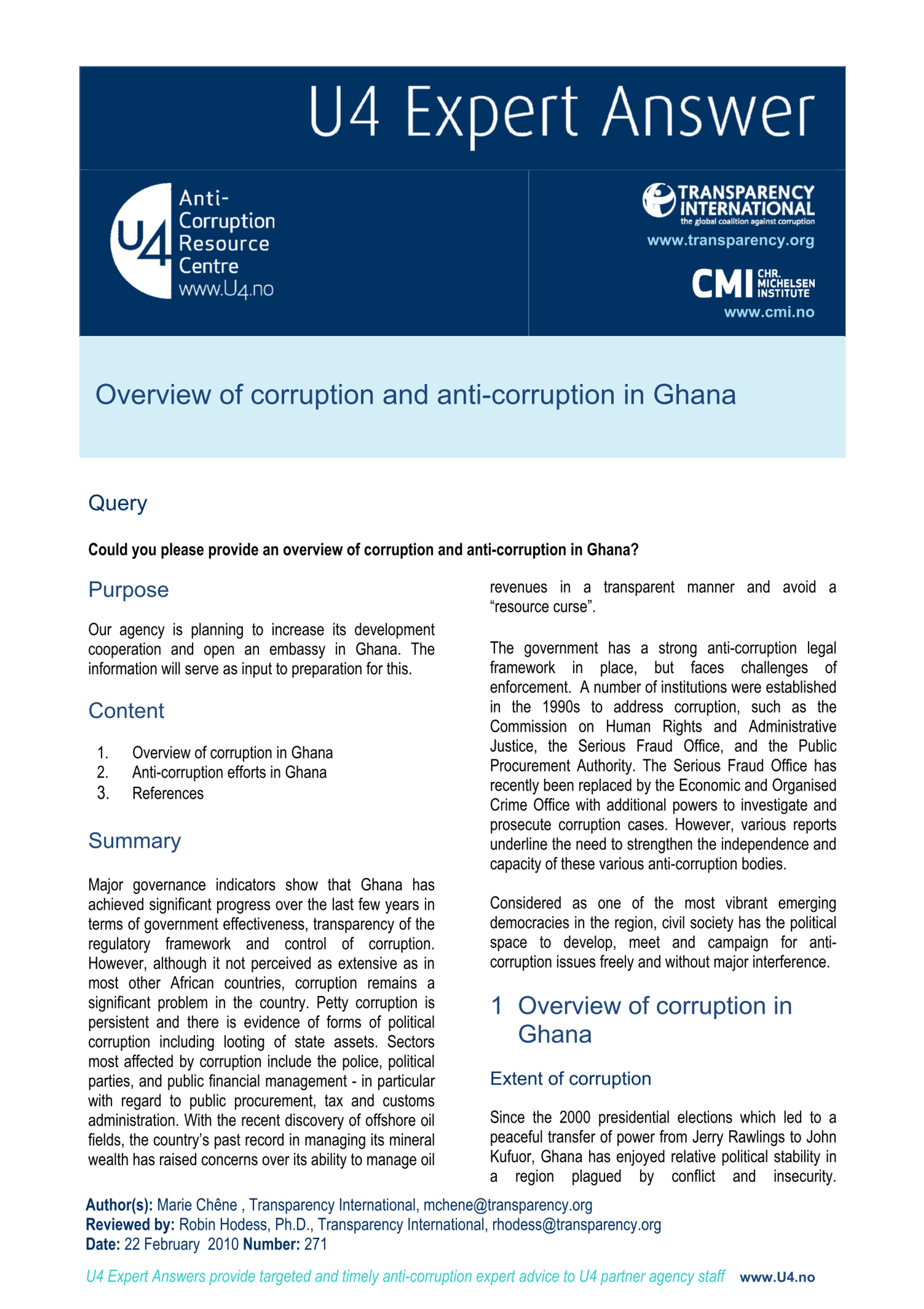 Overview of corruption and anti-corruption in Ghana
