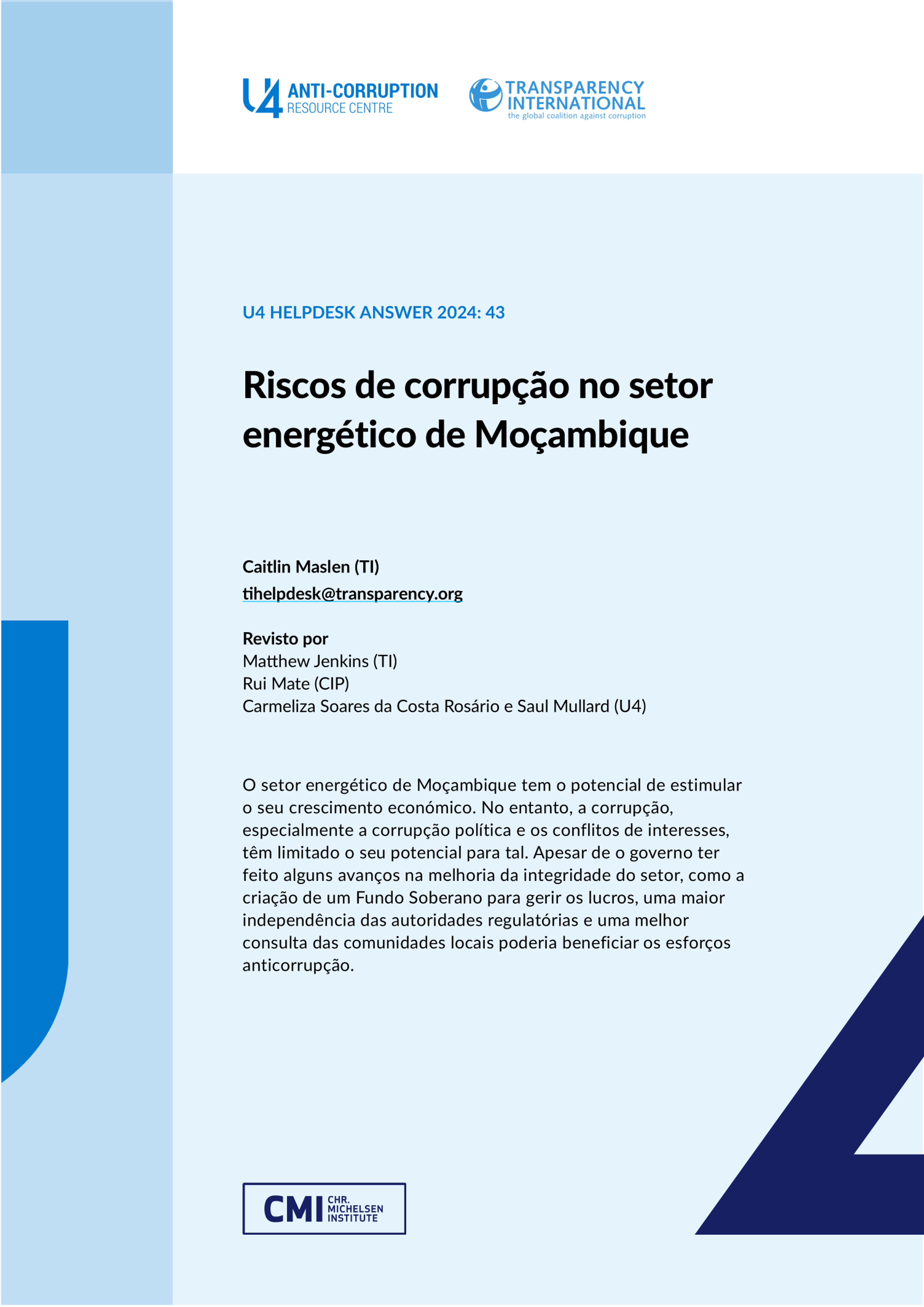 Riscos de corrupção no setor energético de Moçambique