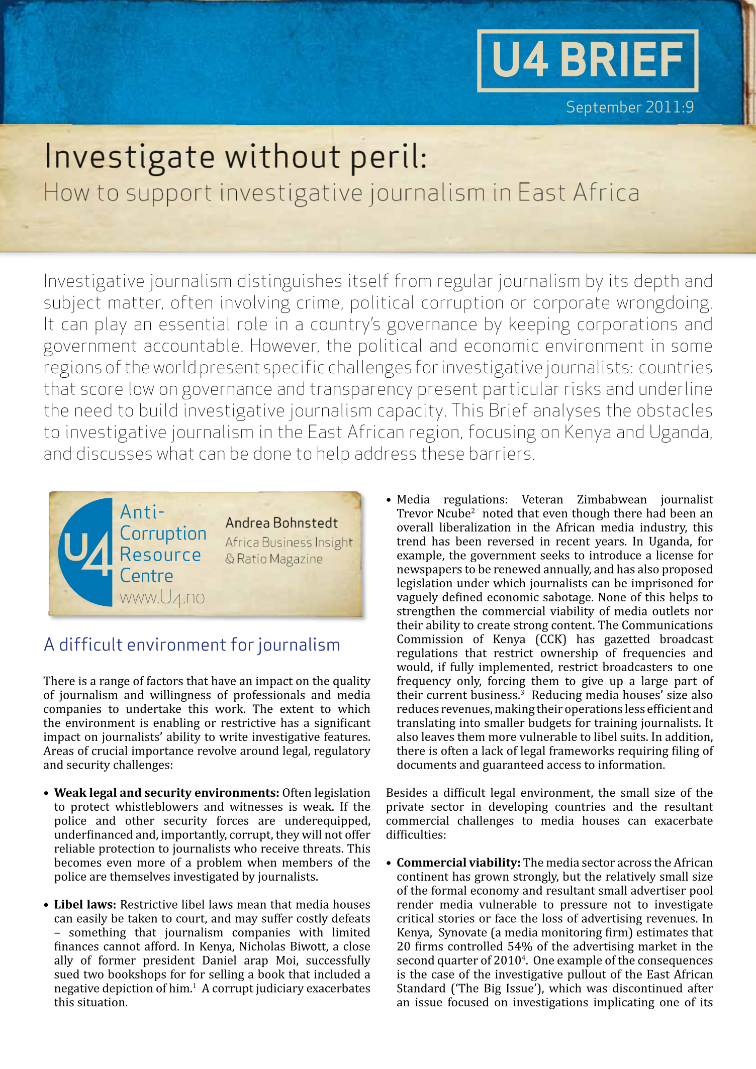 Investigate without peril: How to support investigative journalism in East Africa