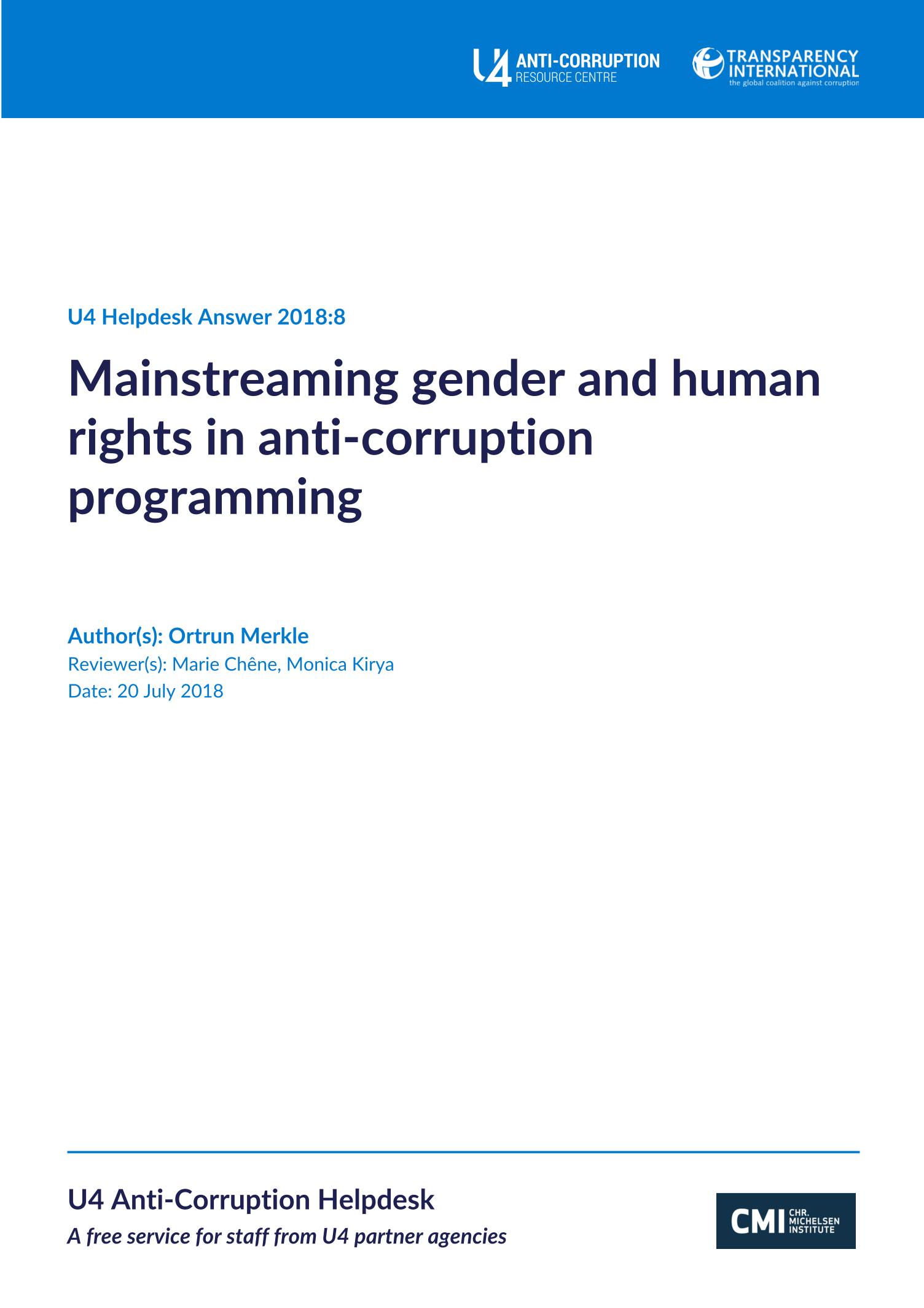 Mainstreaming gender and human rights in anti-corruption programming