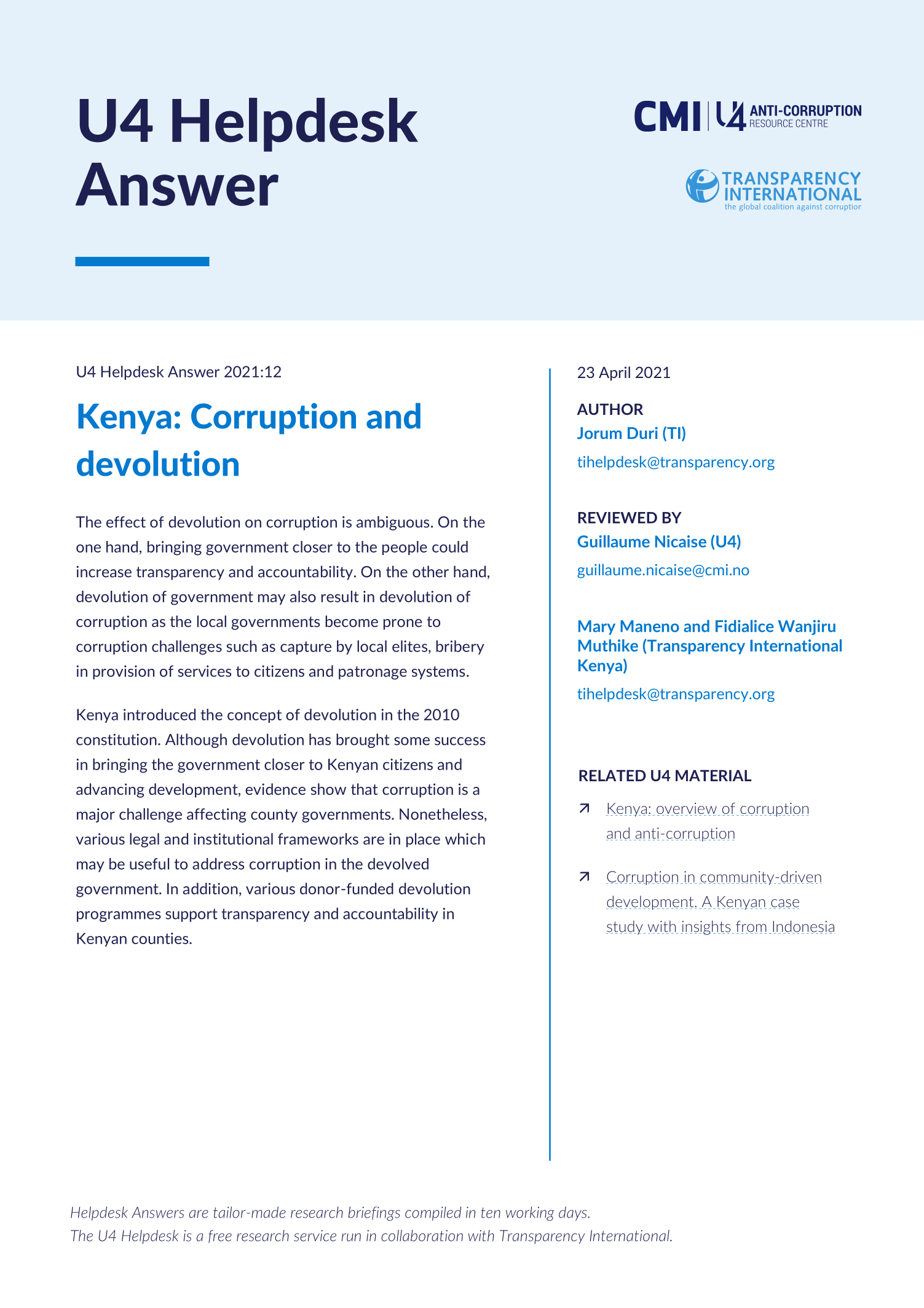 Kenya: Corruption and devolution