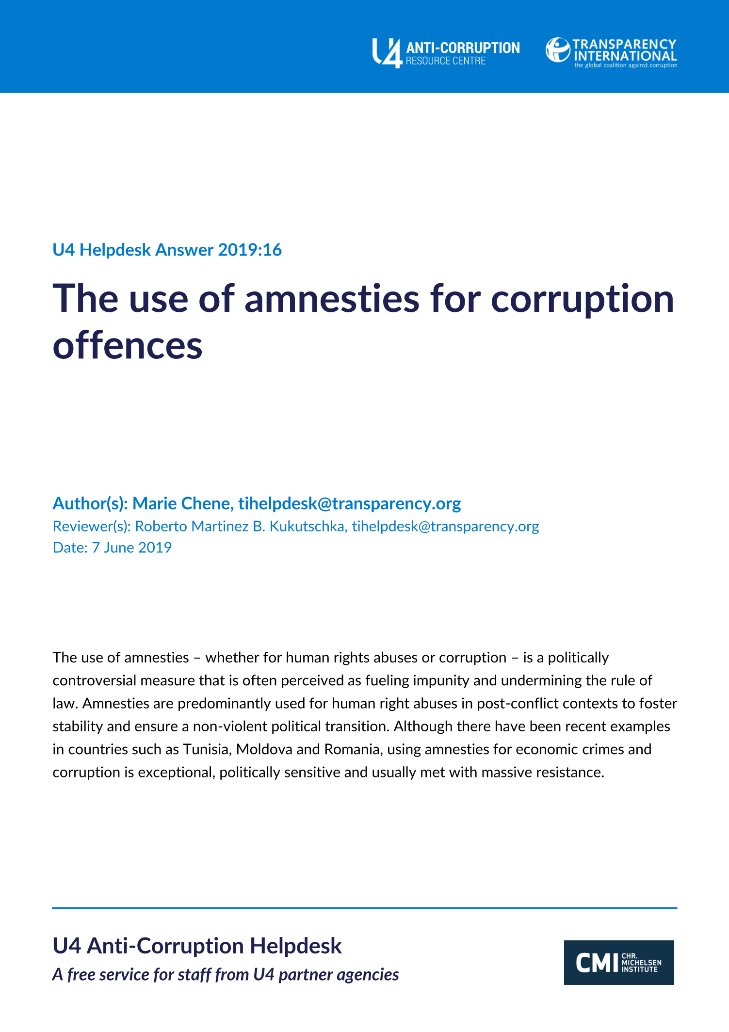 The use of amnesties for corruption offences