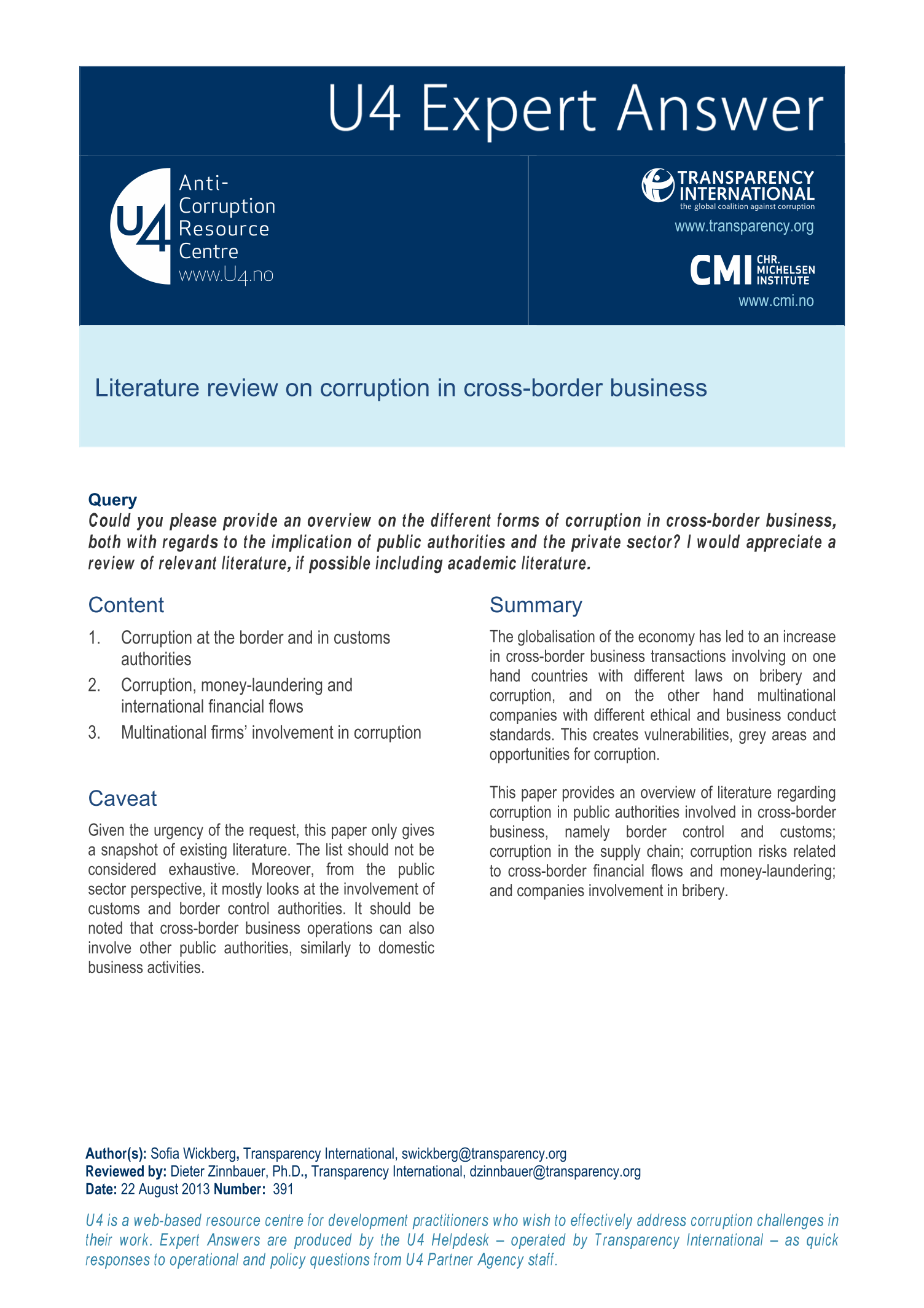 Literature review on corruption in cross-border business 