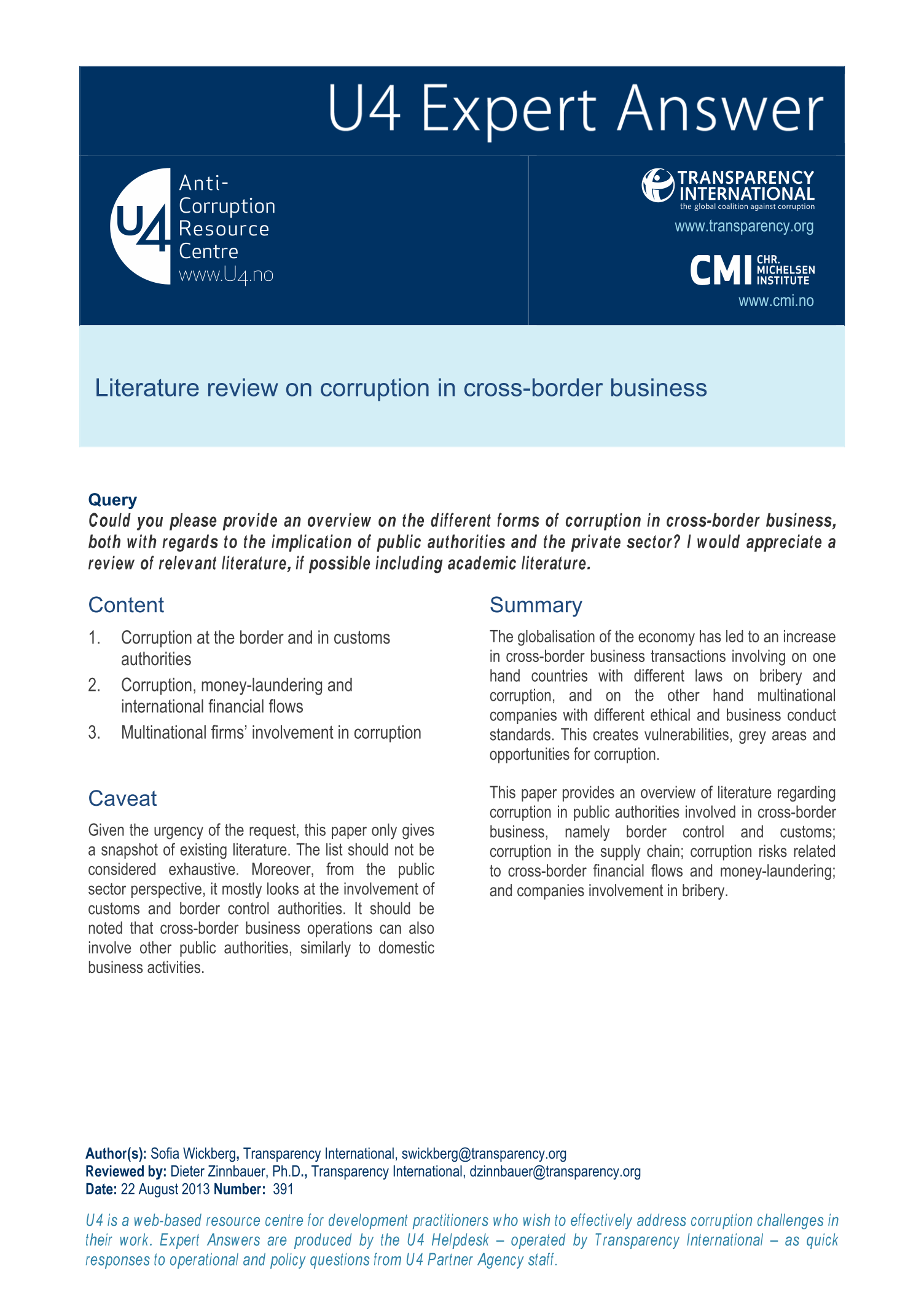 Literature review on corruption in cross-border business
