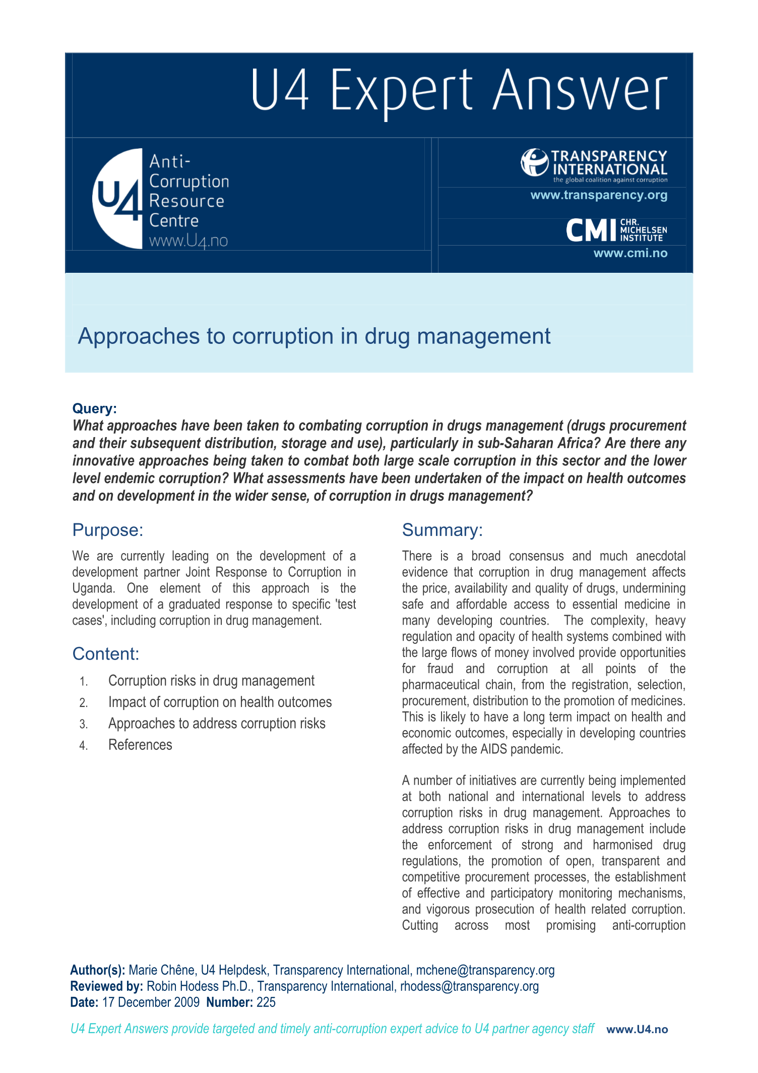 Approaches to corruption in drug management